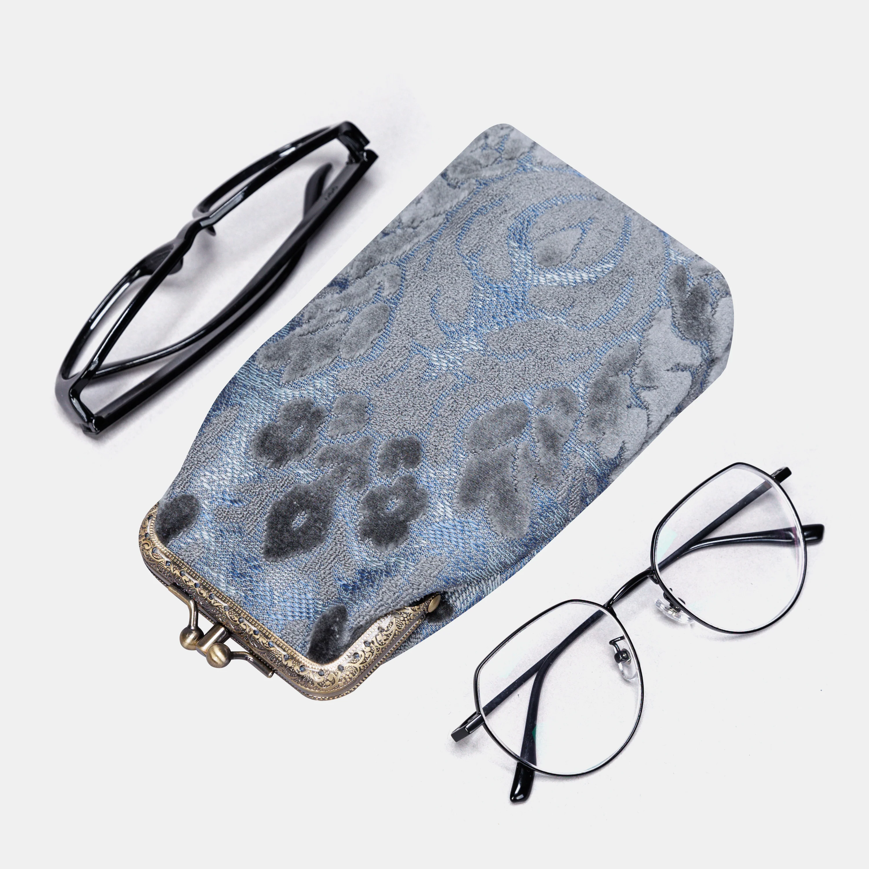 Burnout Velvet Steel Blue Carpet Eyeglasses Case - Image 2