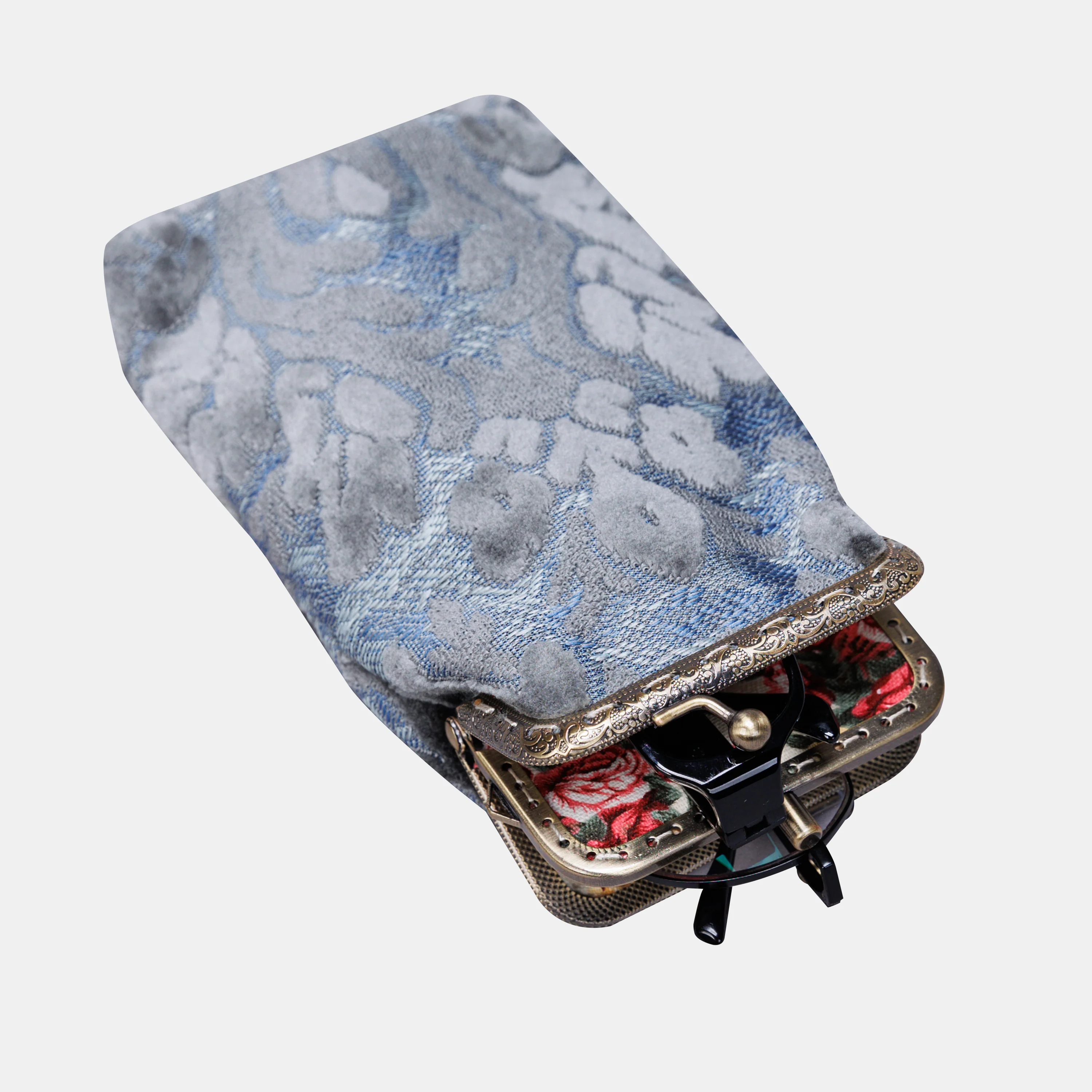 Burnout Velvet Steel Blue Carpet Eyeglasses Case - Image 3