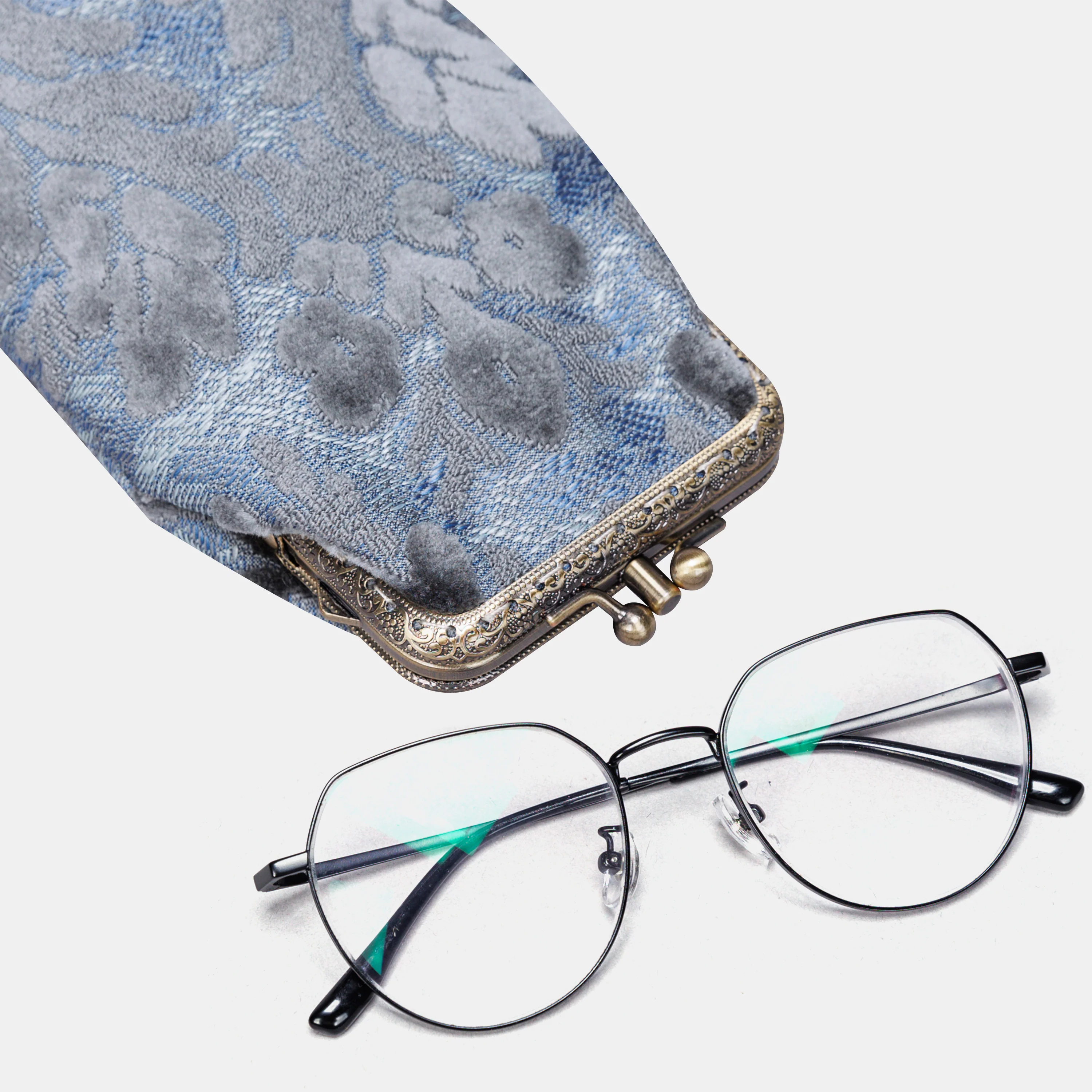 Burnout Velvet Steel Blue Carpet Eyeglasses Case - Image 5
