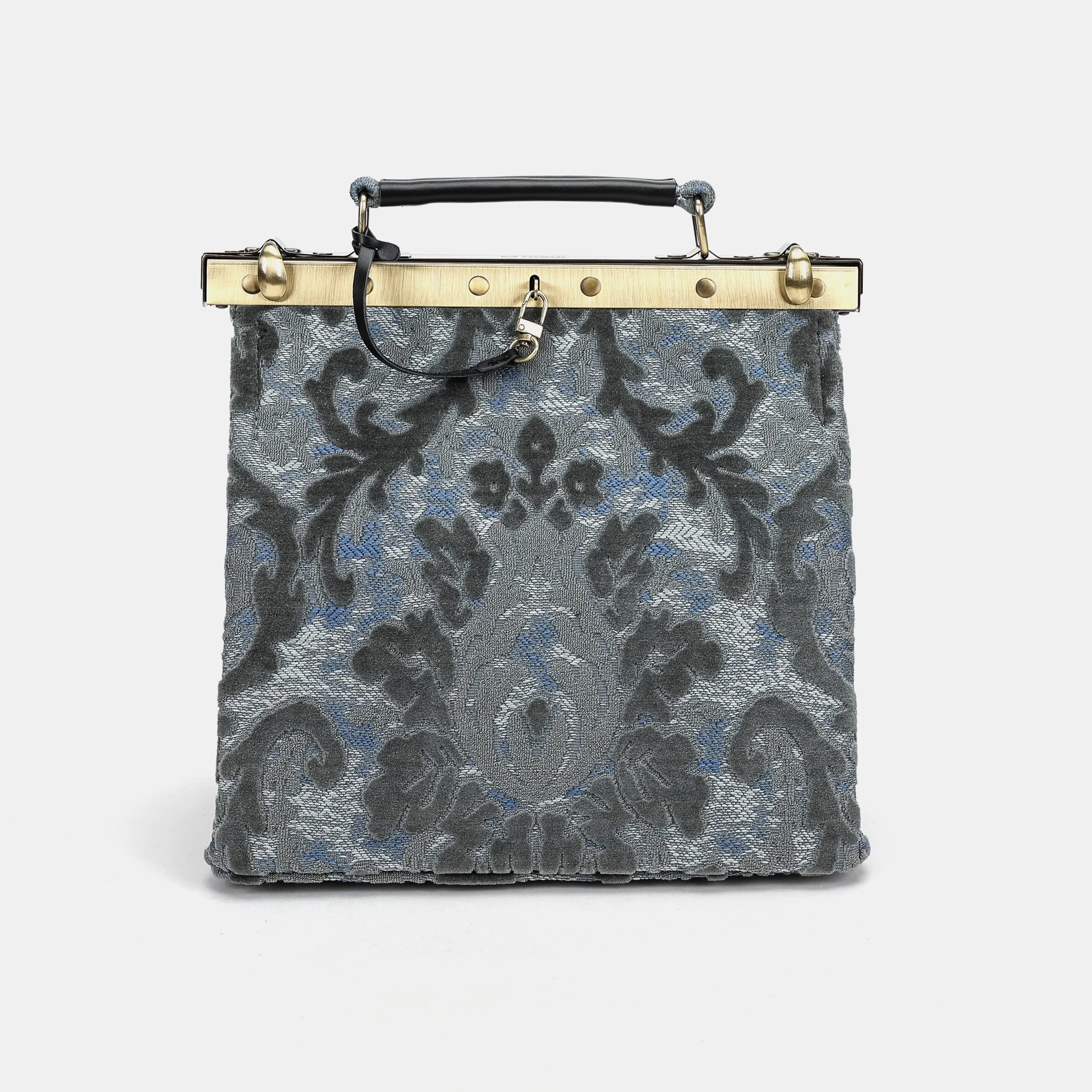 Burnout Velvet Steel Blue Cecile Carpet Purse Gladstone Bag