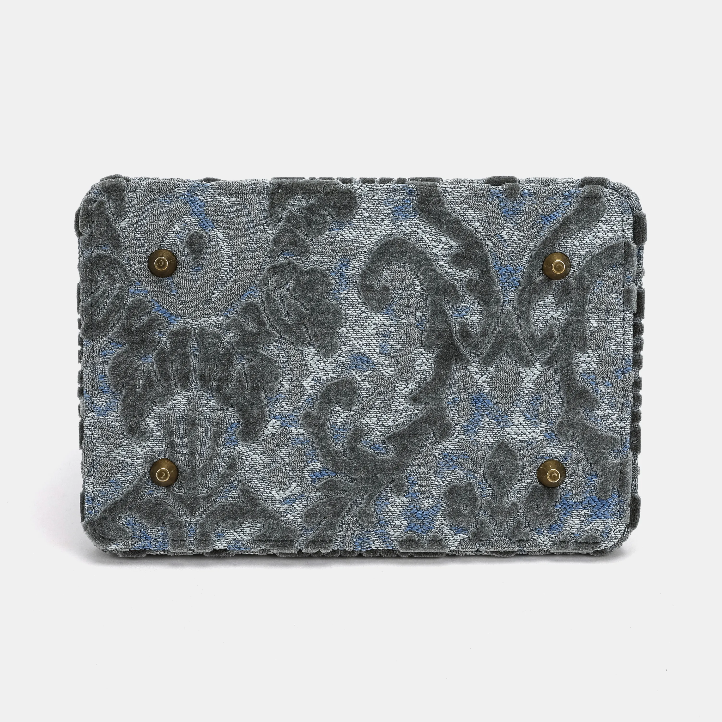 Burnout Velvet Steel Blue Cecile Carpet Purse Gladstone Bag - Image 10