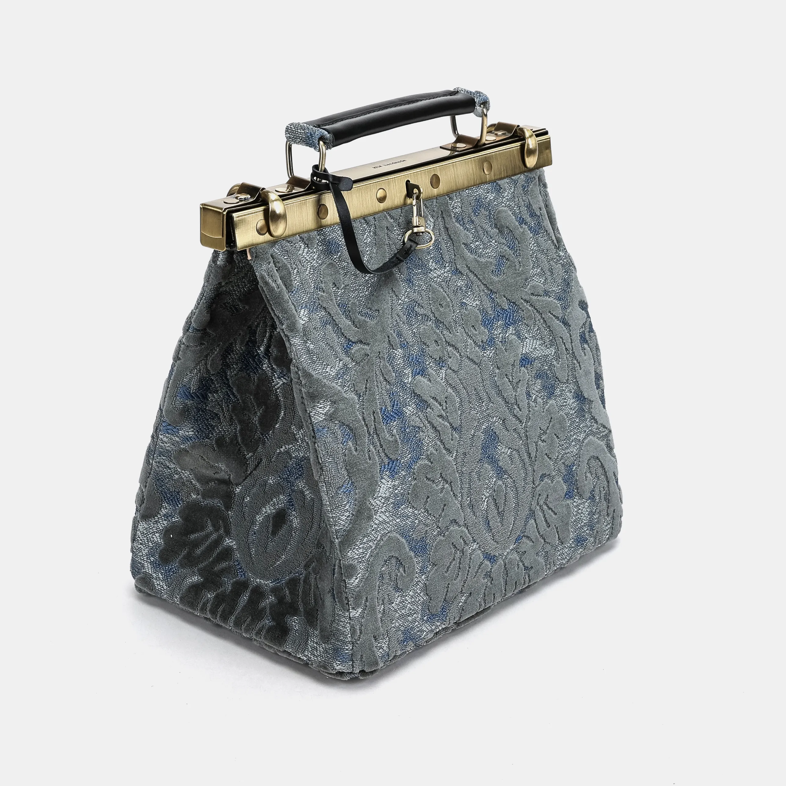 Burnout Velvet Steel Blue Cecile Carpet Purse Gladstone Bag - Image 4