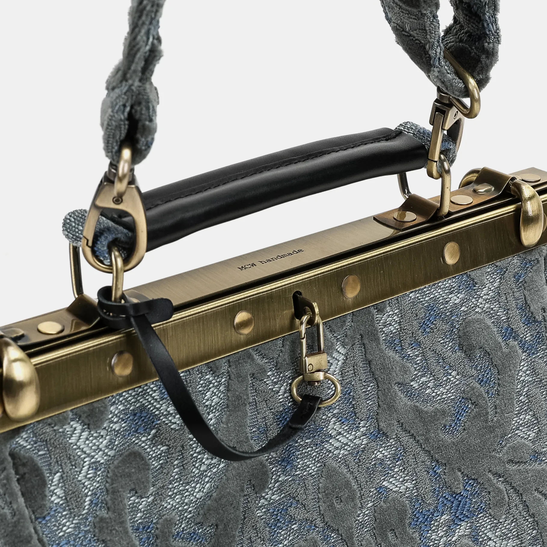 Burnout Velvet Steel Blue Cecile Carpet Purse Gladstone Bag - Image 6