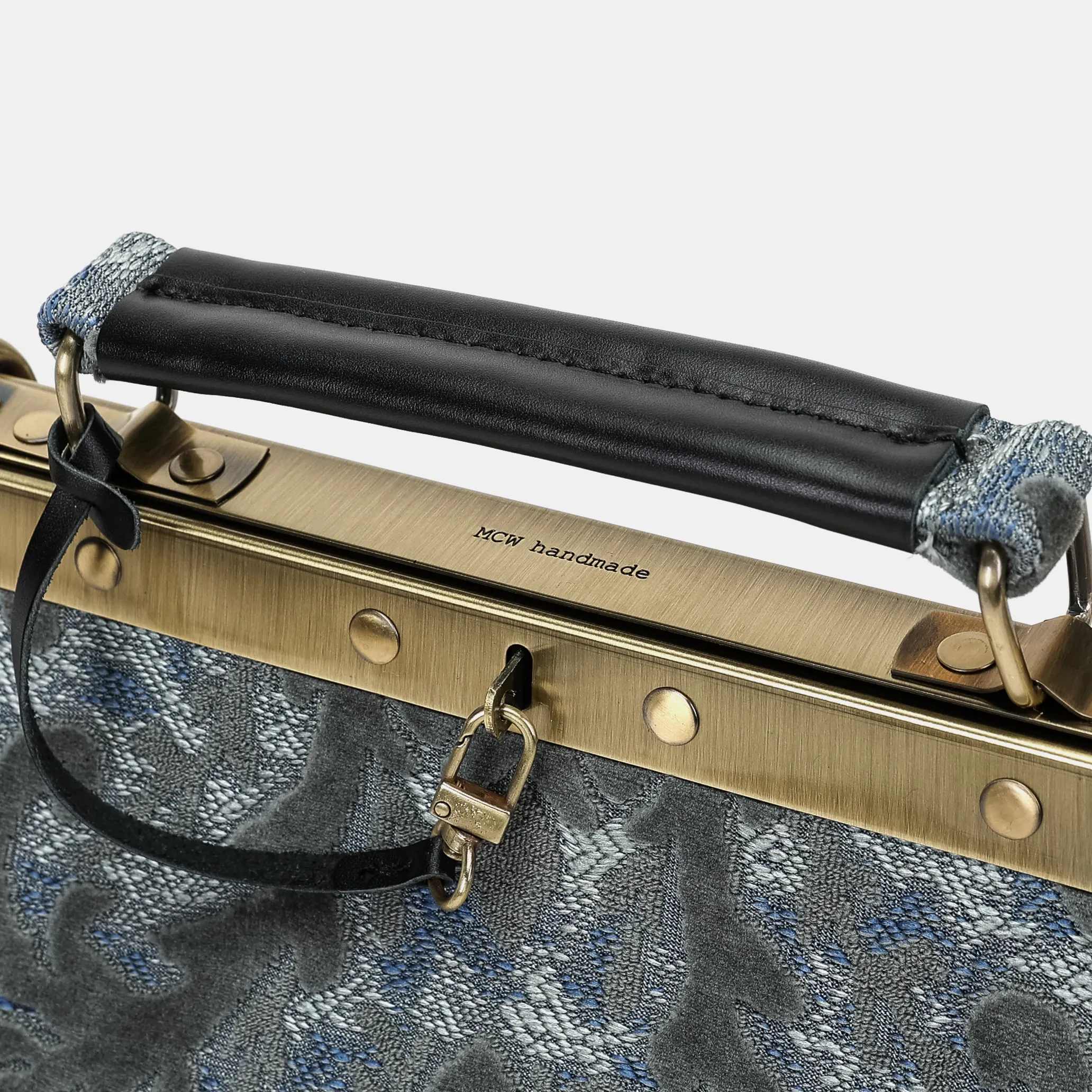 Burnout Velvet Steel Blue Cecile Carpet Purse Gladstone Bag - Image 7