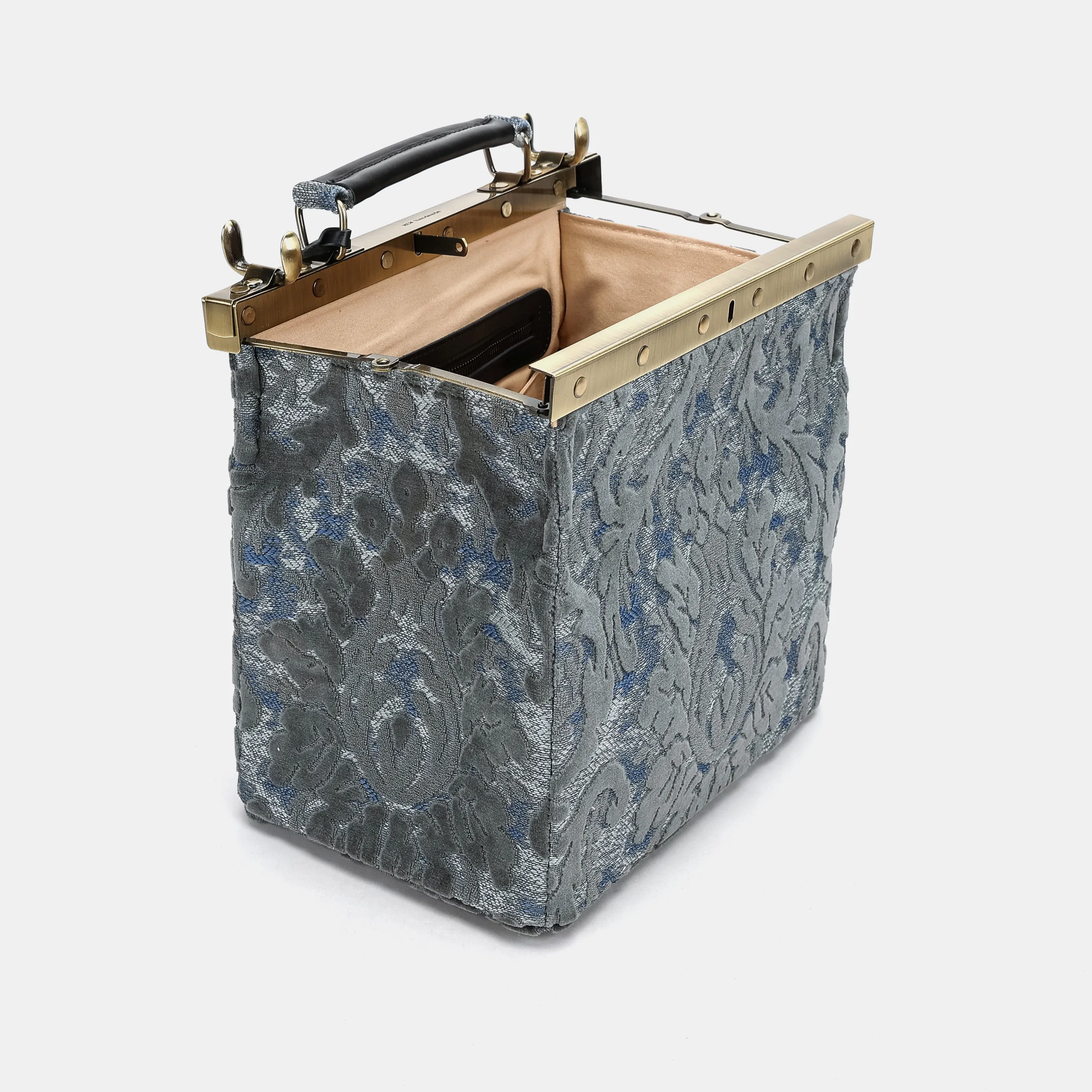 Burnout Velvet Steel Blue Cecile Carpet Purse Gladstone Bag - Image 9