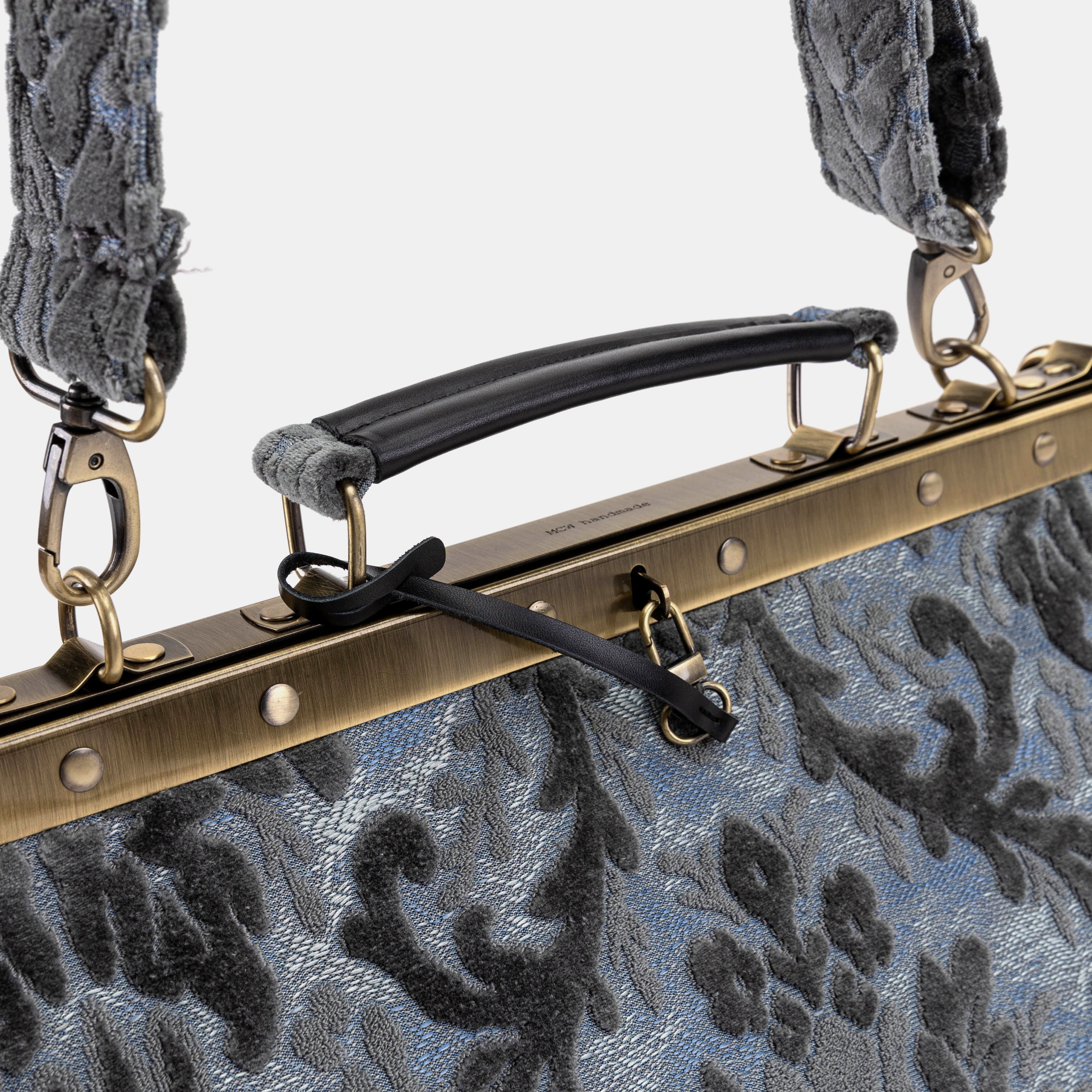 Burnout Velvet Steel Blue Celine Carpet Gladstone Bag - Image 5