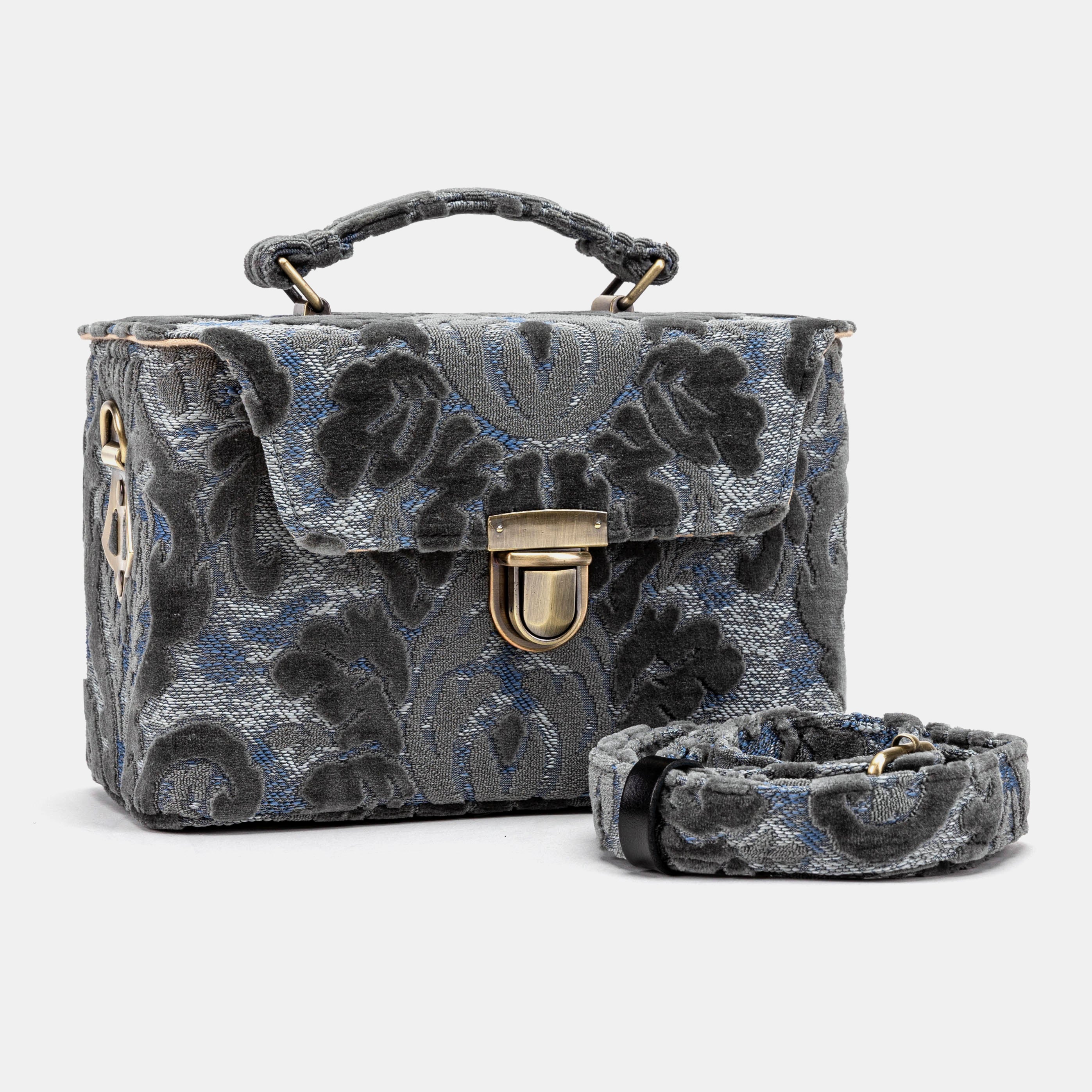 Burnout Velvet Steel Blue Clara Medium Train Case Purse