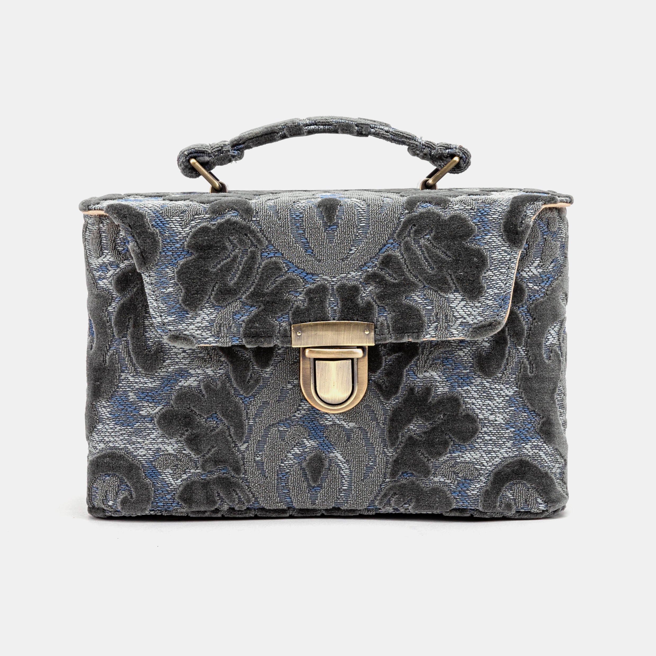 Burnout Velvet Steel Blue Clara Medium Train Case Purse - Image 2