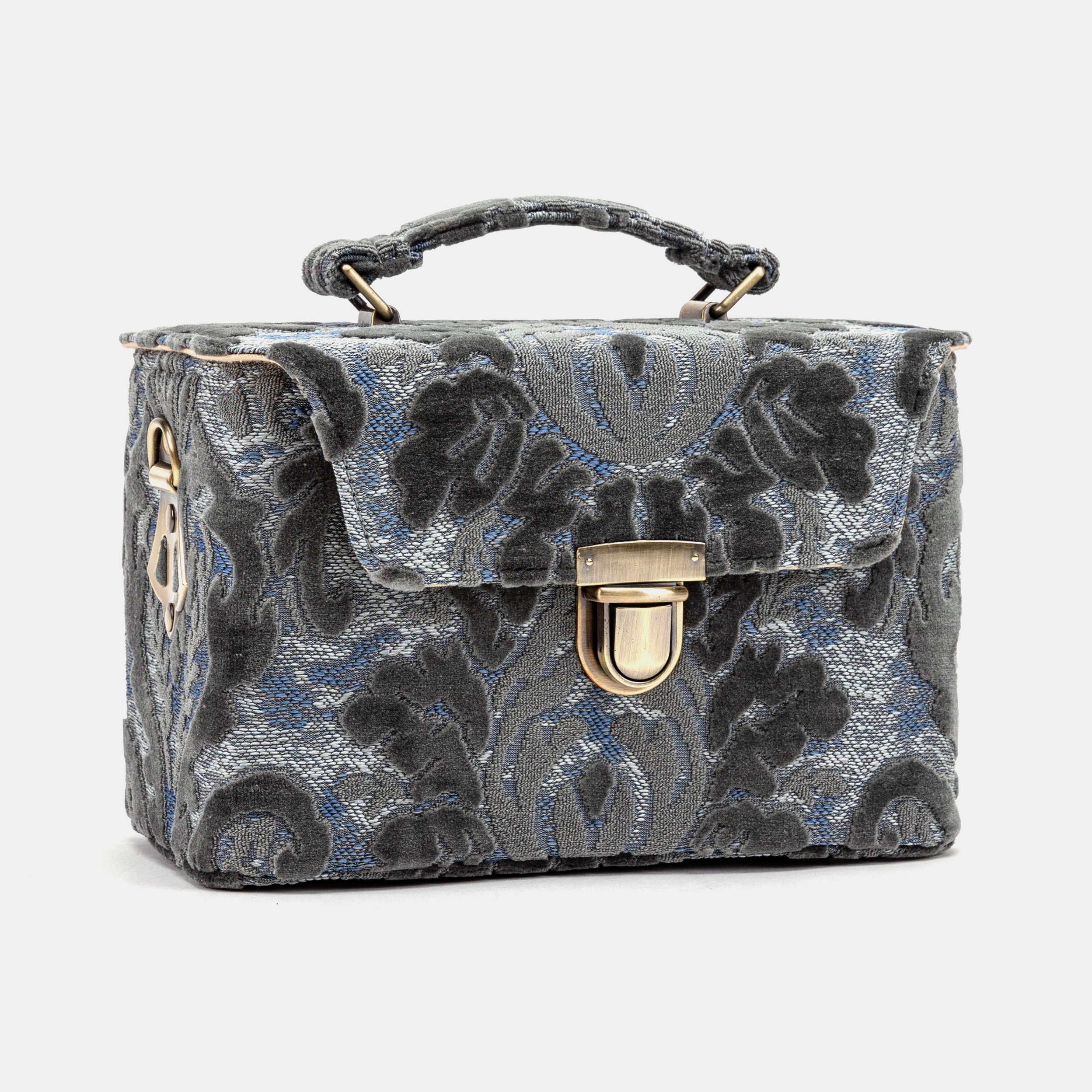 Burnout Velvet Steel Blue Clara Medium Train Case Purse - Image 3