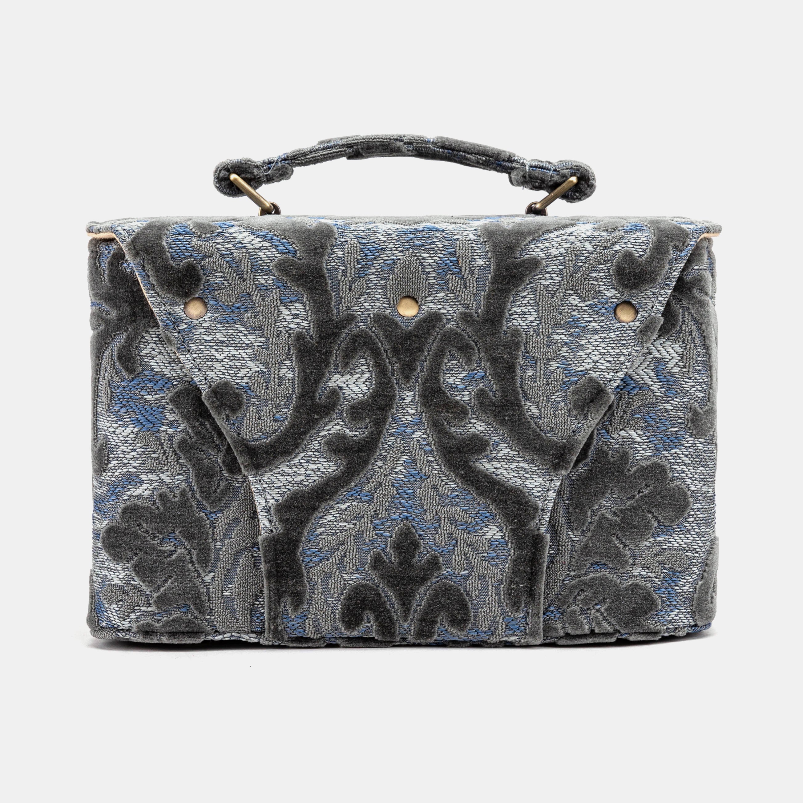 Burnout Velvet Steel Blue Clara Medium Train Case Purse - Image 5