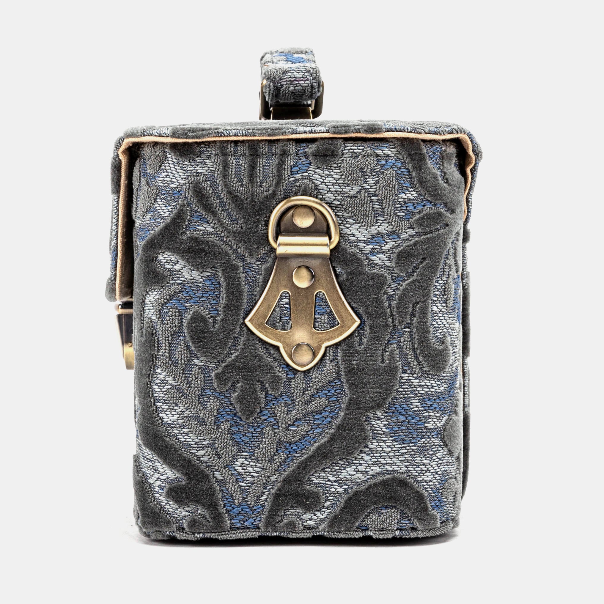 Burnout Velvet Steel Blue Clara Medium Train Case Purse - Image 6