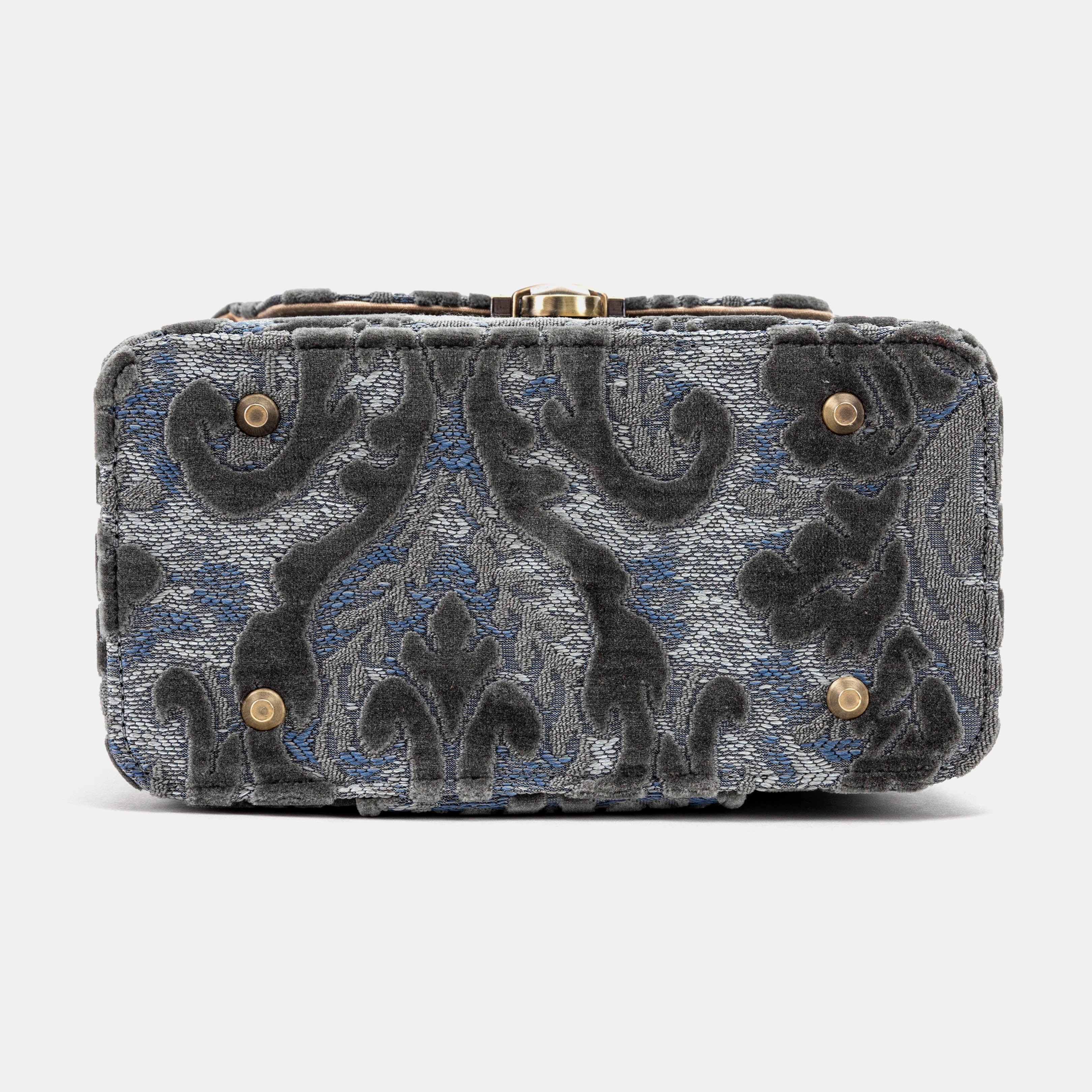 Burnout Velvet Steel Blue Clara Medium Train Case Purse - Image 7