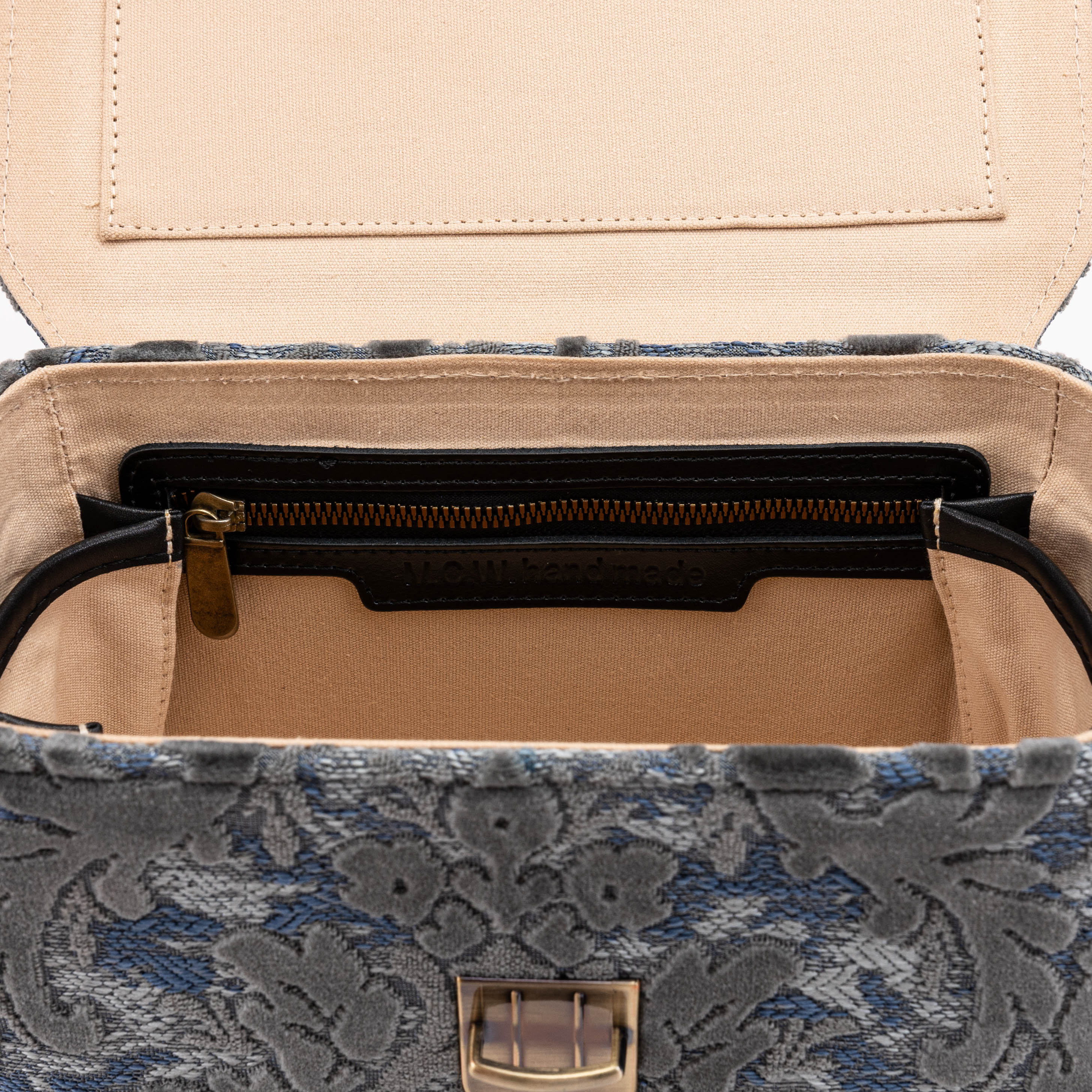 Burnout Velvet Steel Blue Clara Medium Train Case Purse - Image 9
