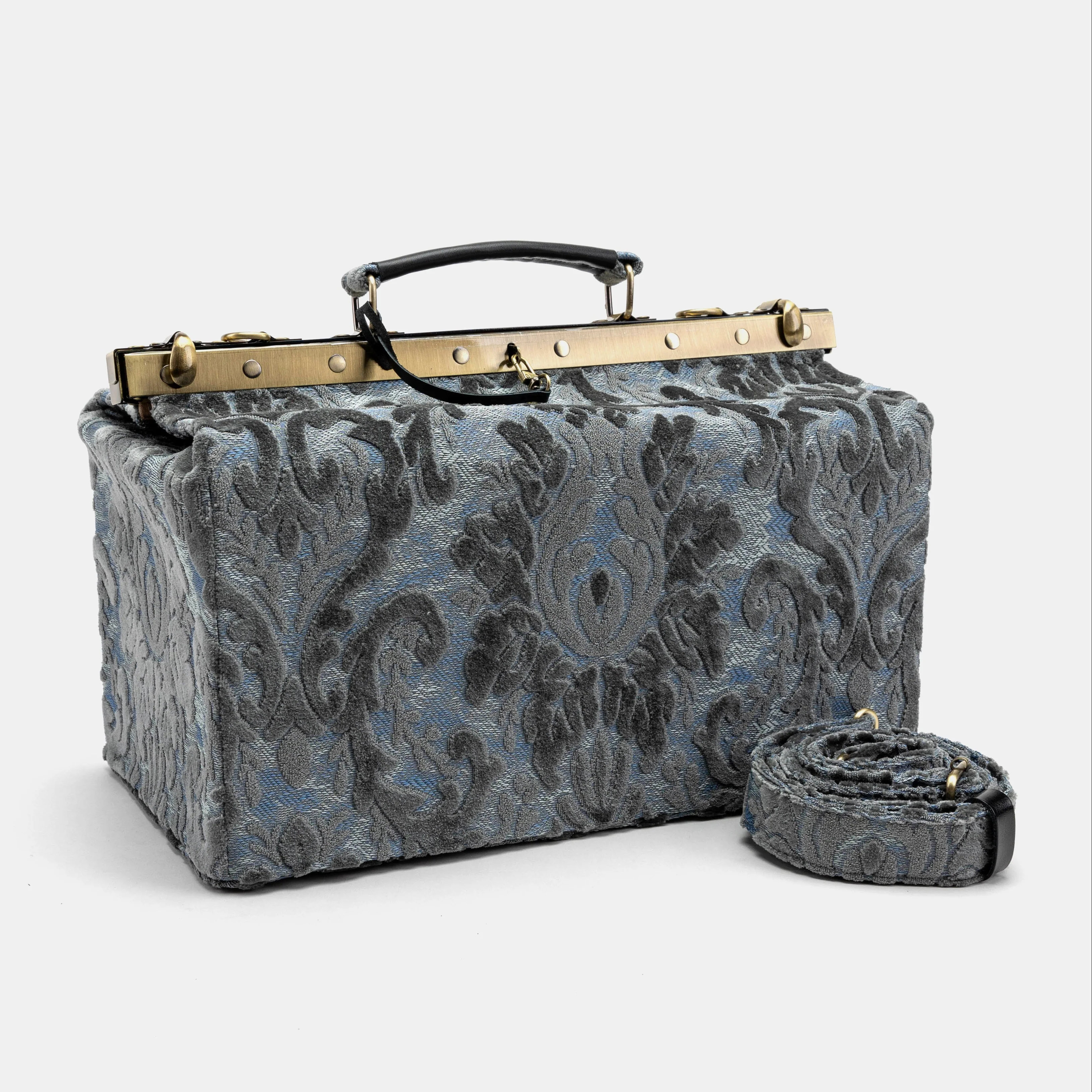 Burnout Velvet Steel Blue Genevieve Carpet Gladstone Bag