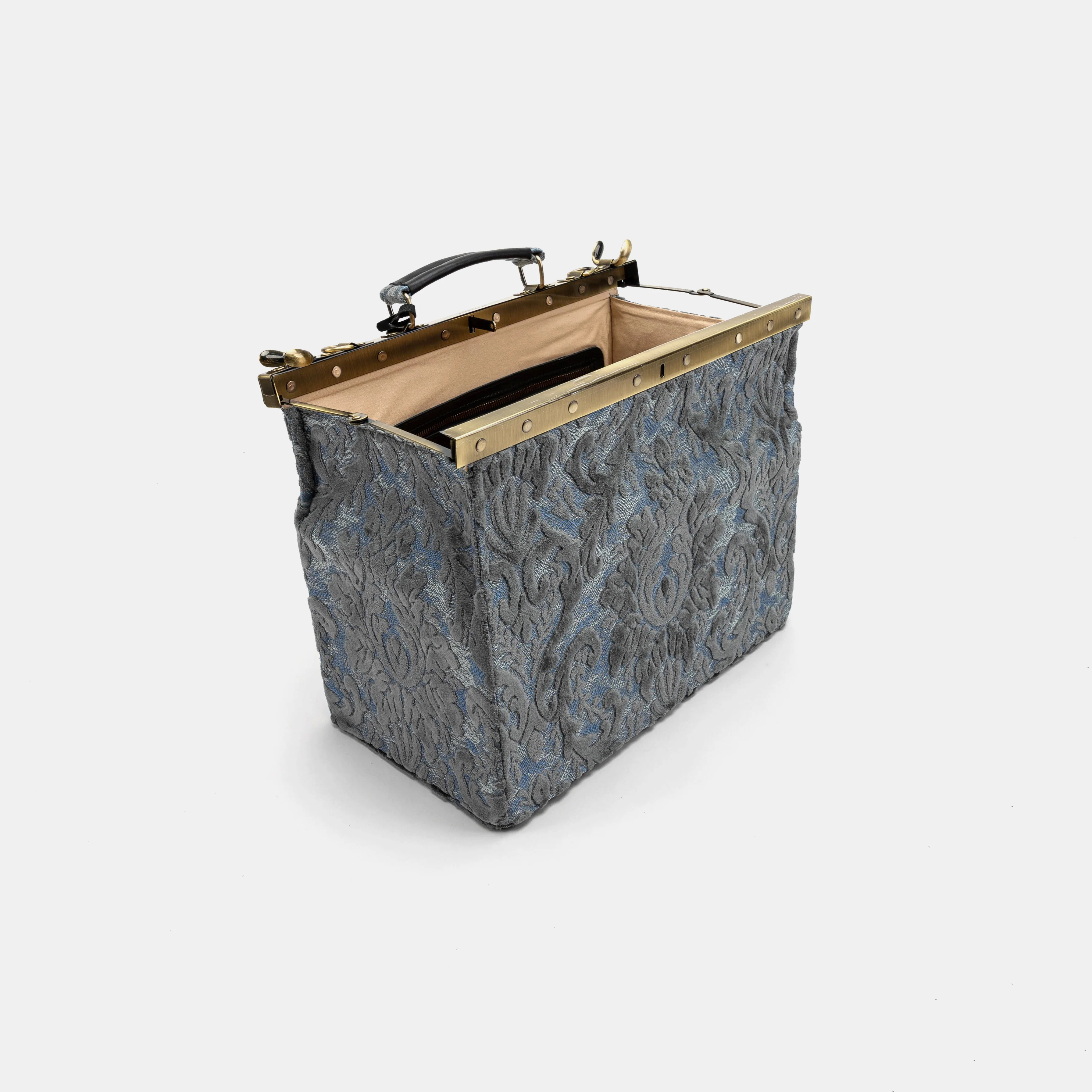 Burnout Velvet Steel Blue Genevieve Carpet Gladstone Bag - Image 10