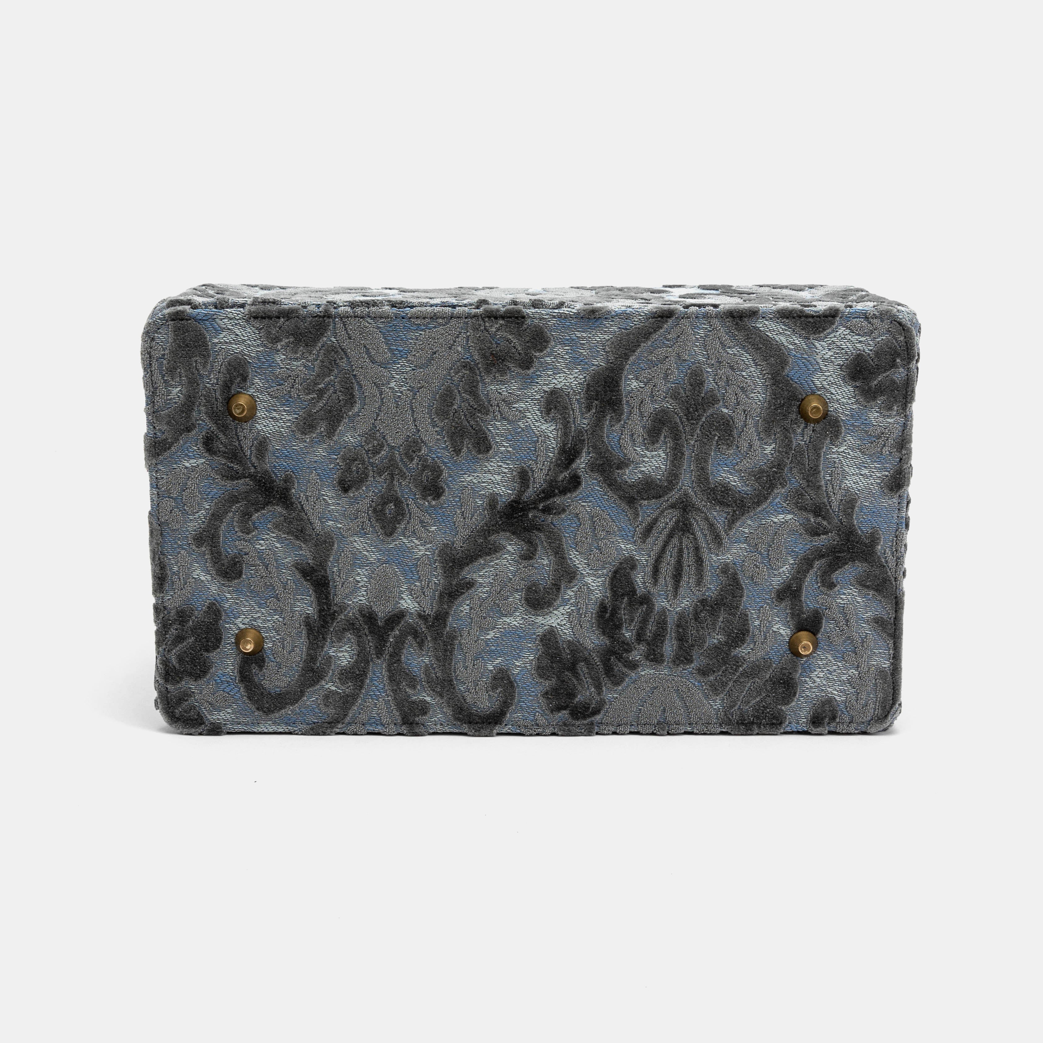 Burnout Velvet Steel Blue Genevieve Carpet Gladstone Bag - Image 11