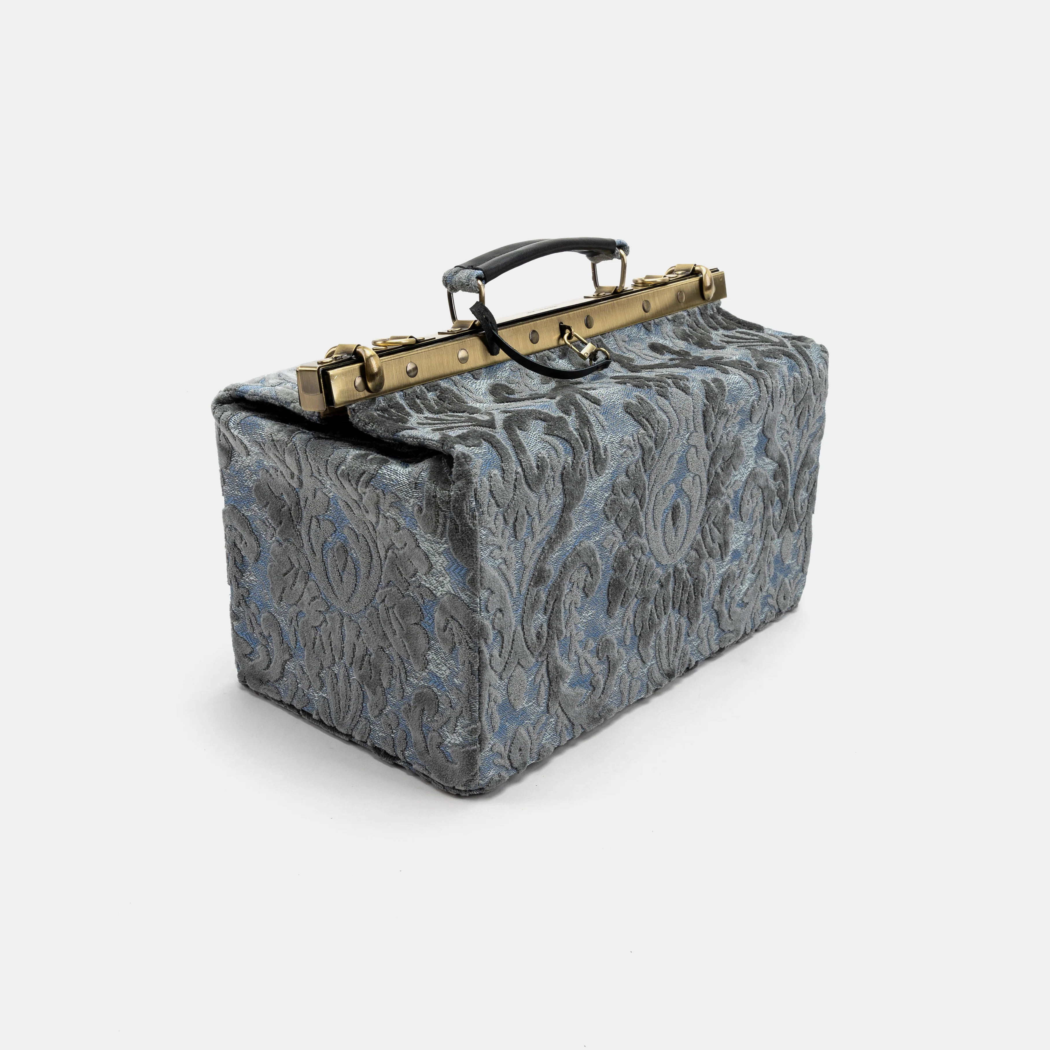 Burnout Velvet Steel Blue Genevieve Carpet Gladstone Bag - Image 3