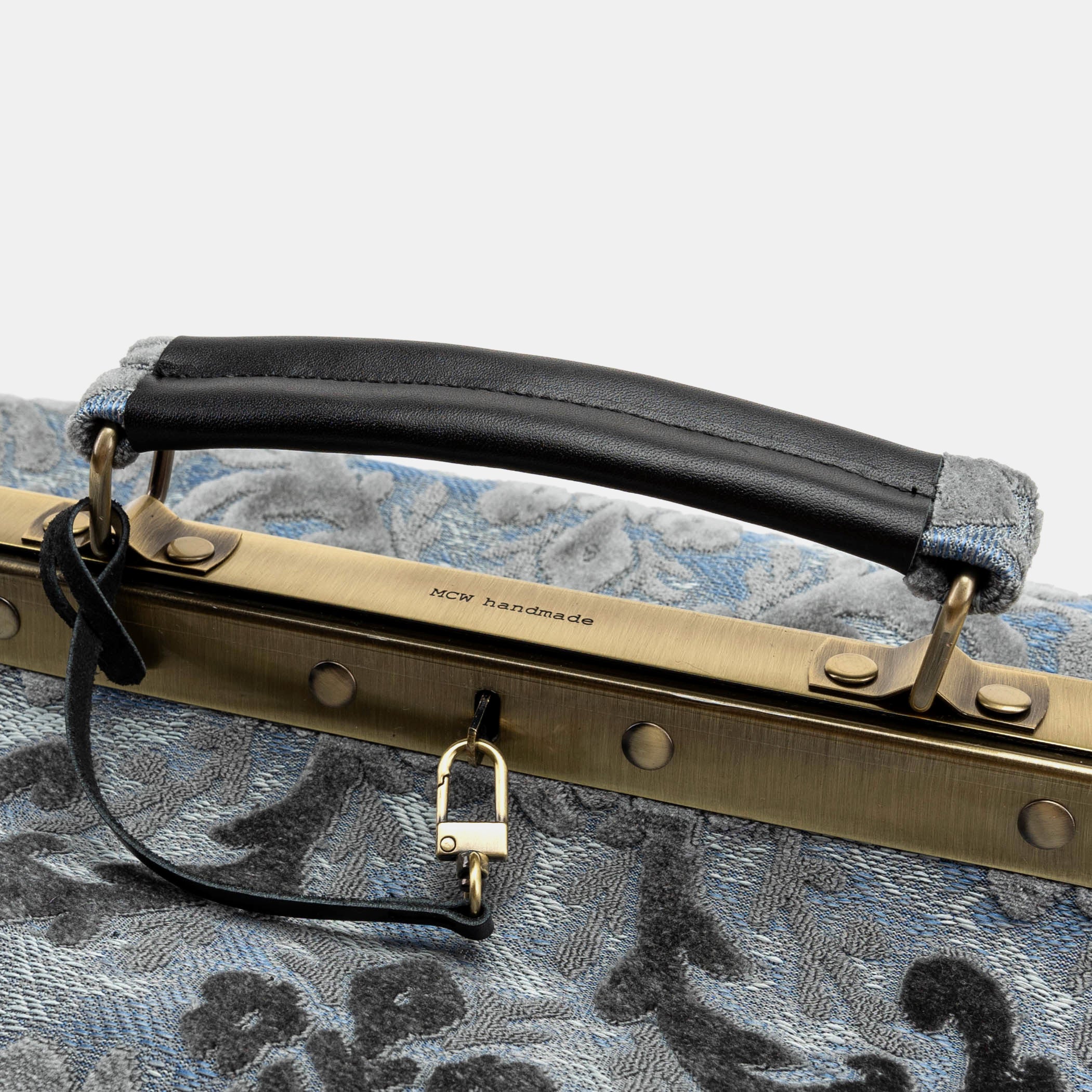 Burnout Velvet Steel Blue Genevieve Carpet Gladstone Bag - Image 5