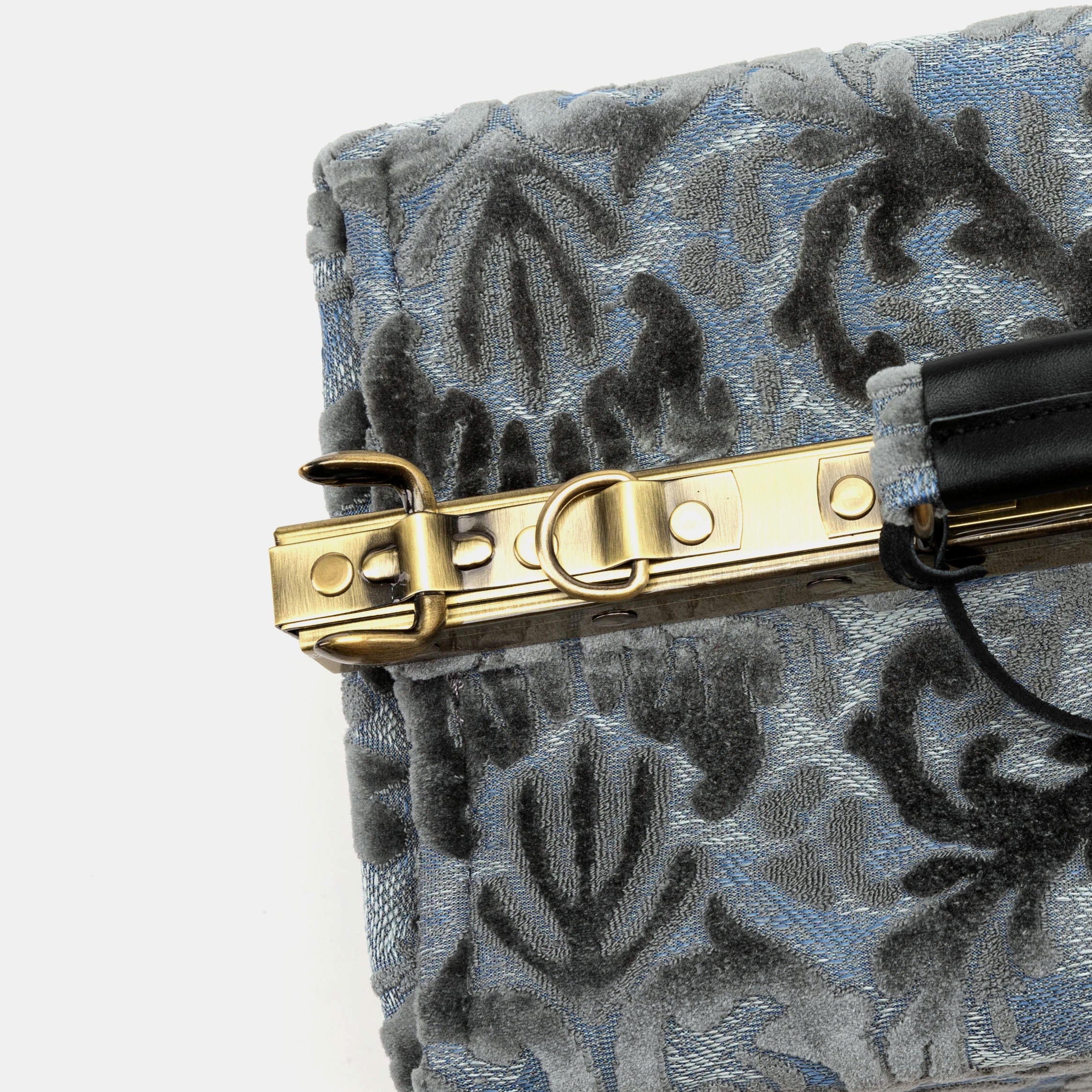 Burnout Velvet Steel Blue Genevieve Carpet Gladstone Bag - Image 7
