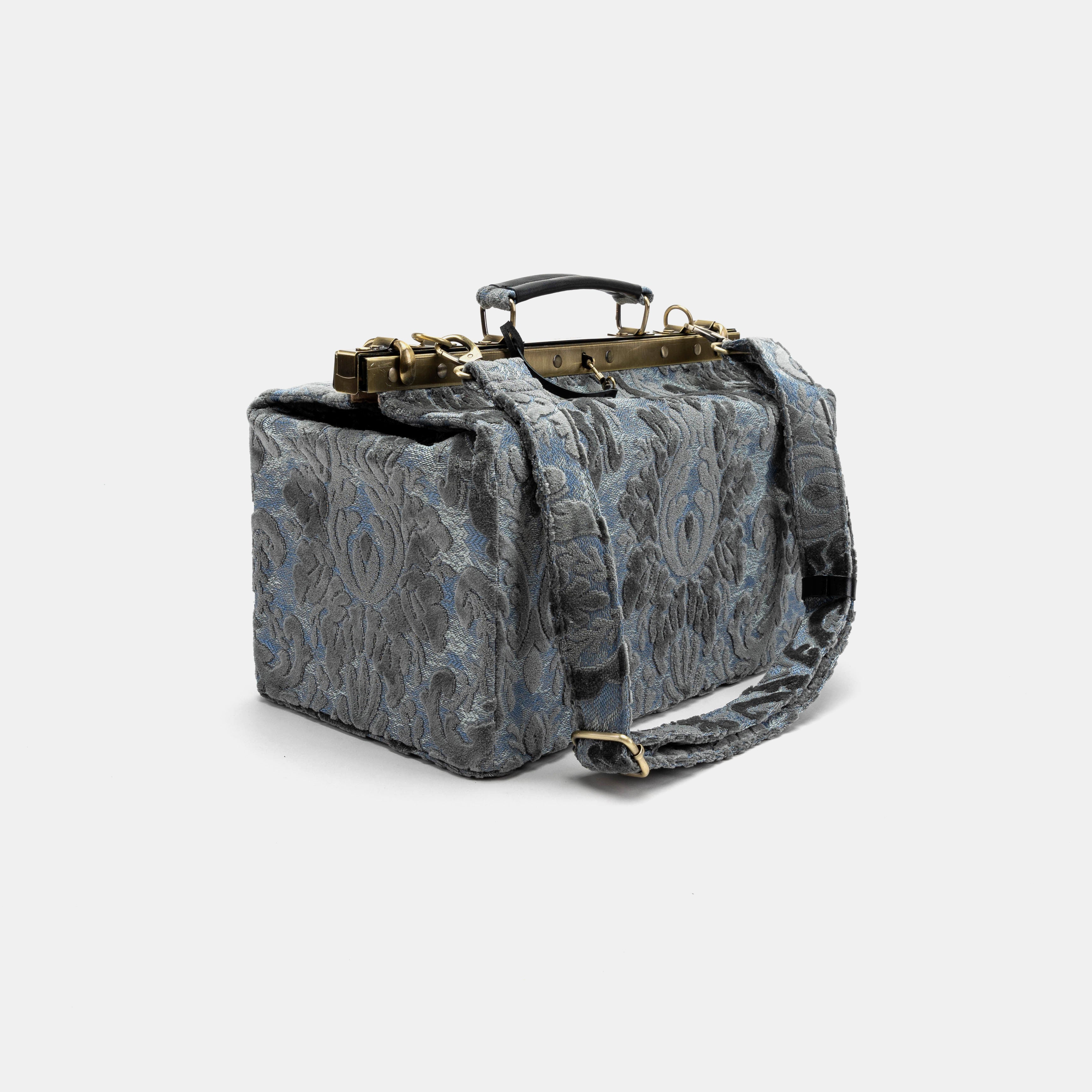 Burnout Velvet Steel Blue Genevieve Carpet Gladstone Bag - Image 9