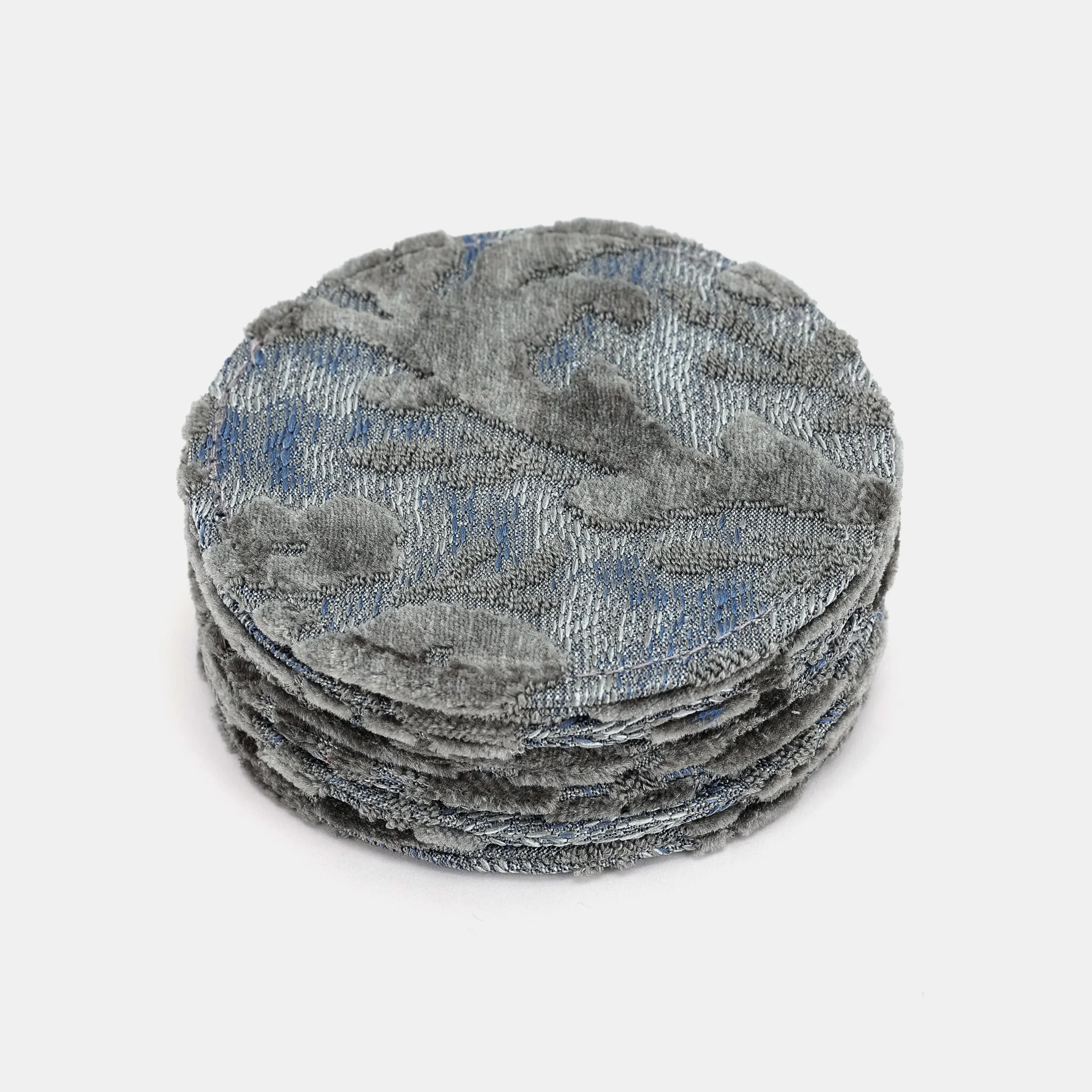 Burnout Velvet Steel Blue Round Coaster Set with Holder - Image 4