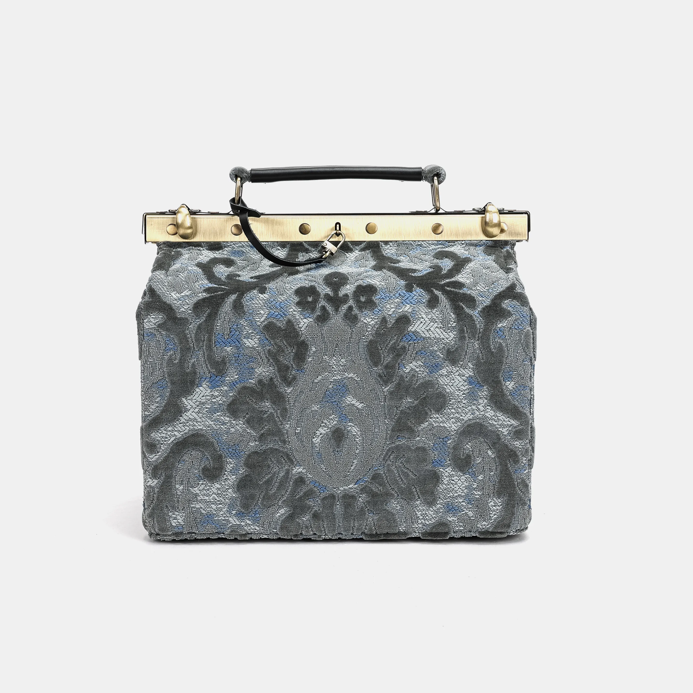 Burnout Velvet Steel Blue Vivienne Carpet Purse Gladstone Bag