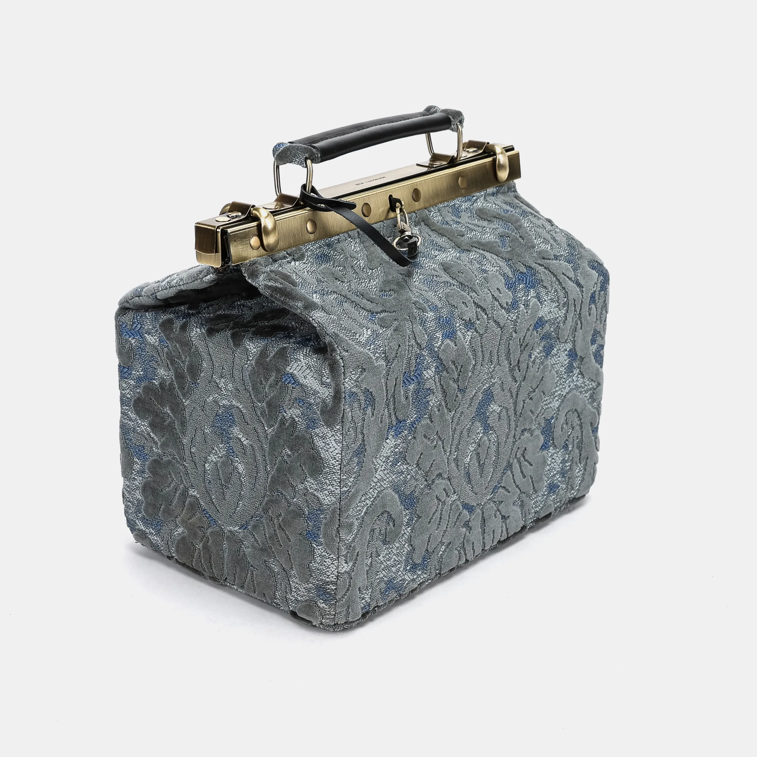 Burnout Velvet Steel Blue Vivienne Carpet Purse Gladstone Bag - Image 4