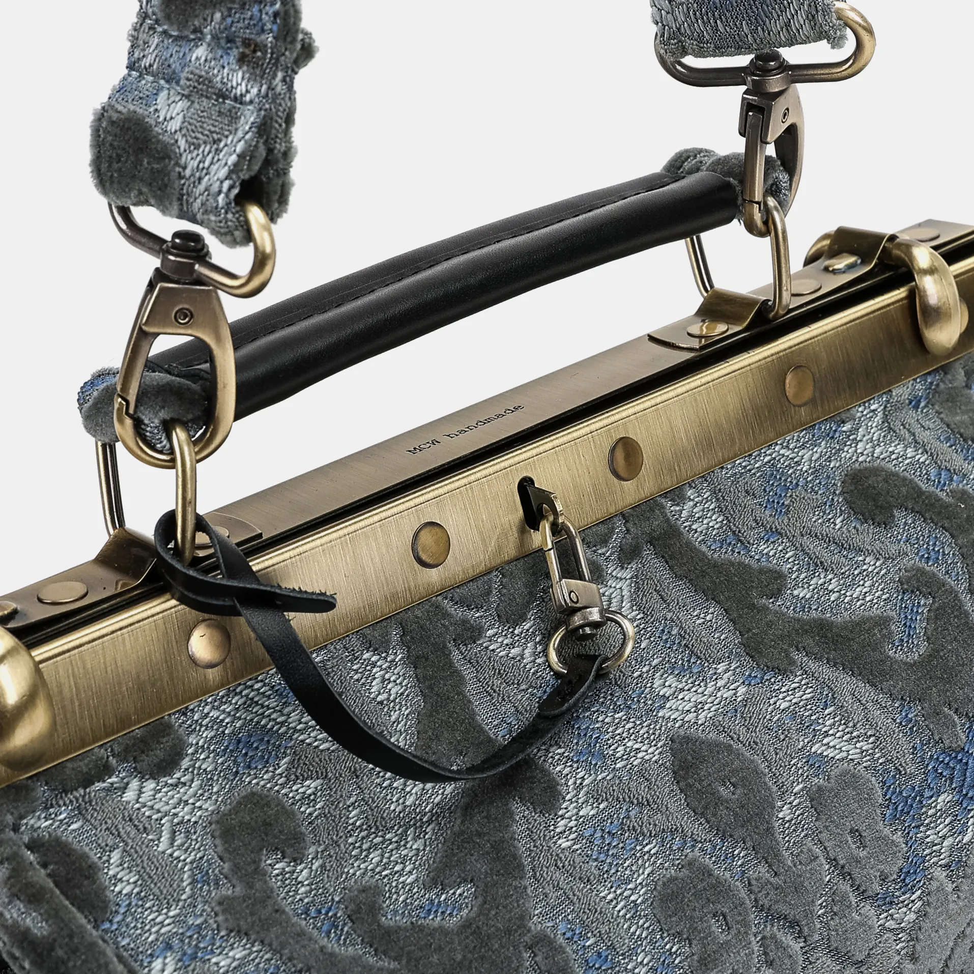 Burnout Velvet Steel Blue Vivienne Carpet Purse Gladstone Bag - Image 6