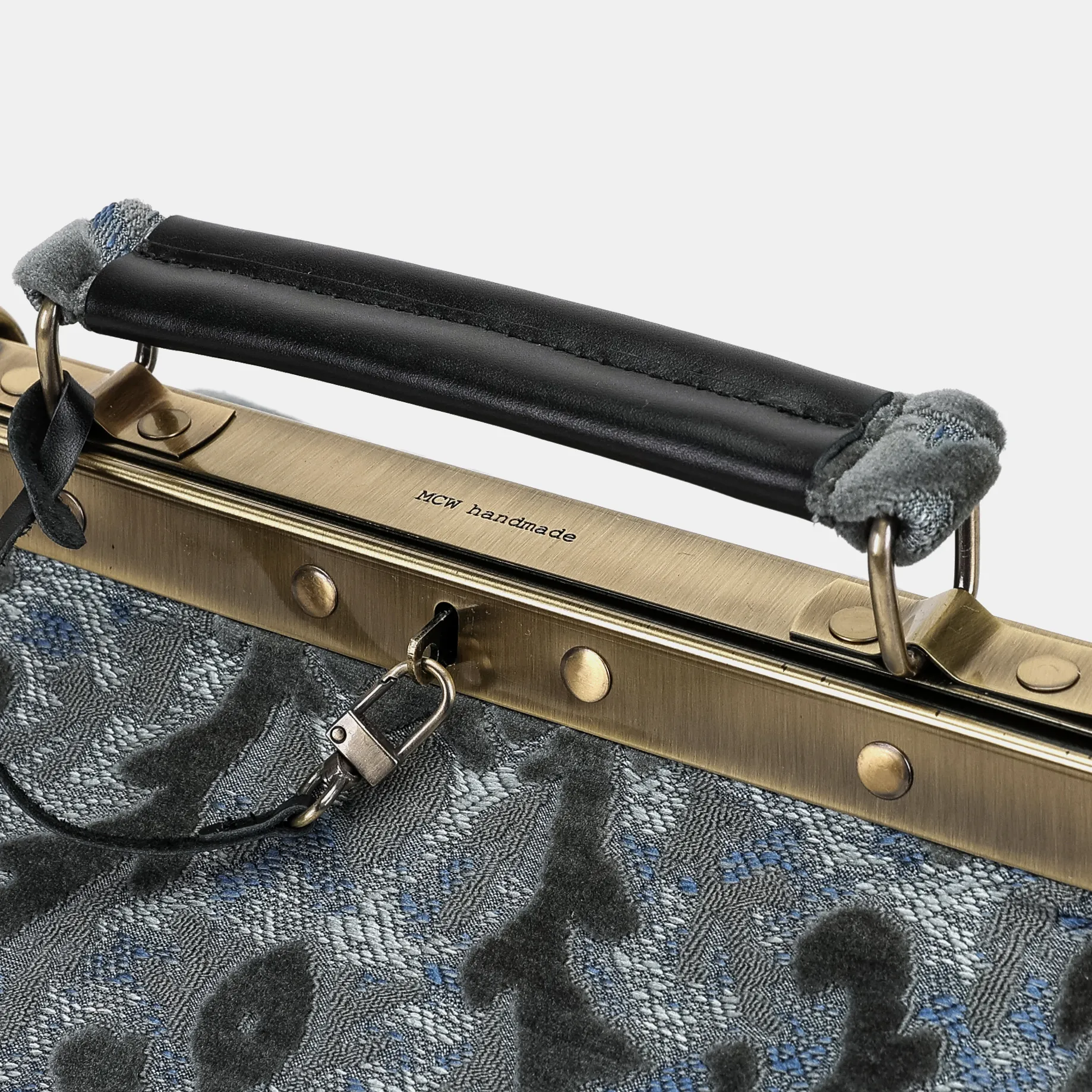 Burnout Velvet Steel Blue Vivienne Carpet Purse Gladstone Bag - Image 7