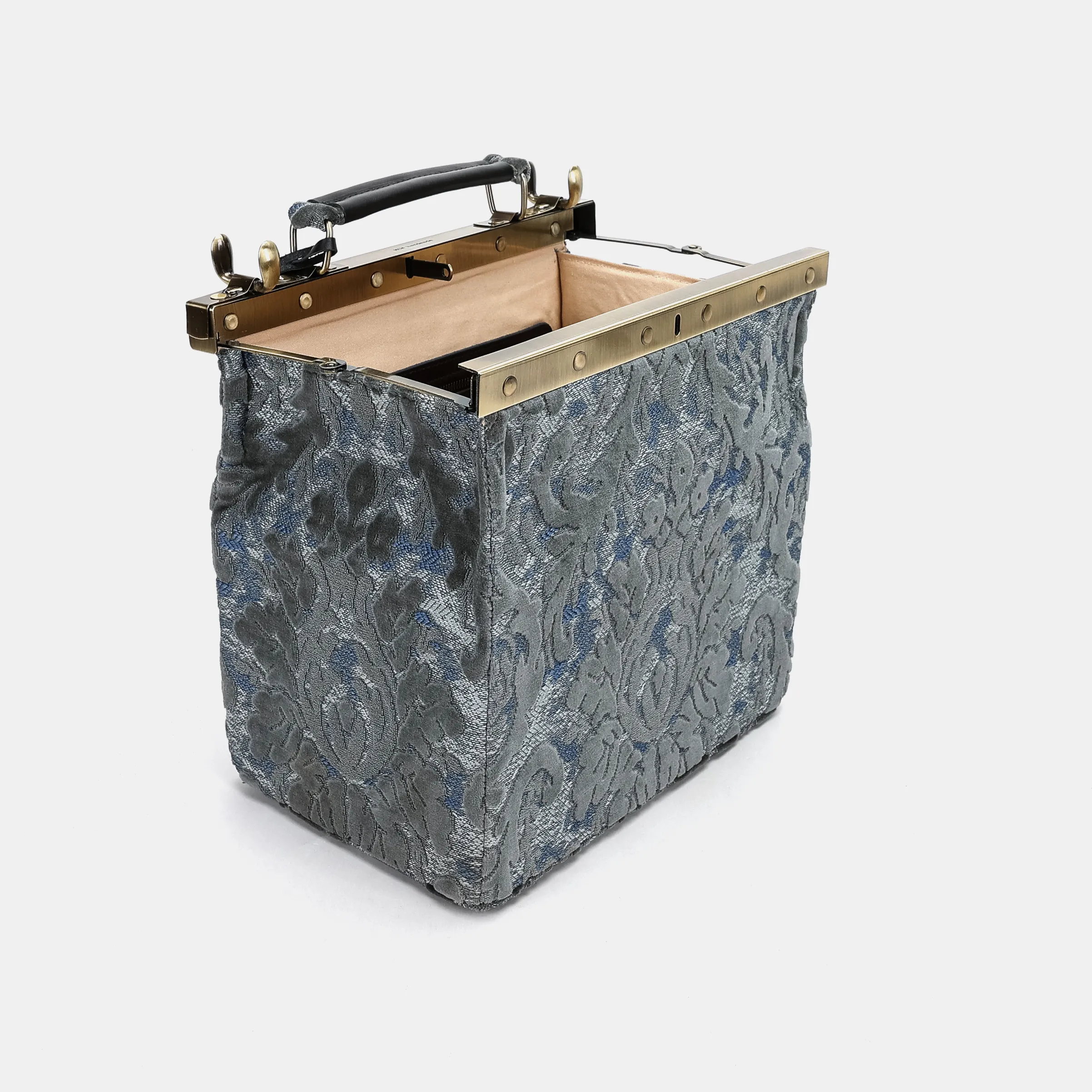 Burnout Velvet Steel Blue Vivienne Carpet Purse Gladstone Bag - Image 9