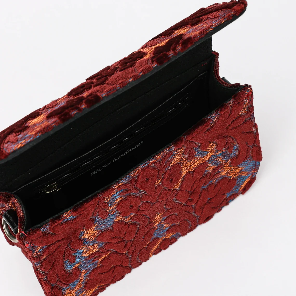Burnout Velvet Wine Flap Crossbody Bag - Image 7