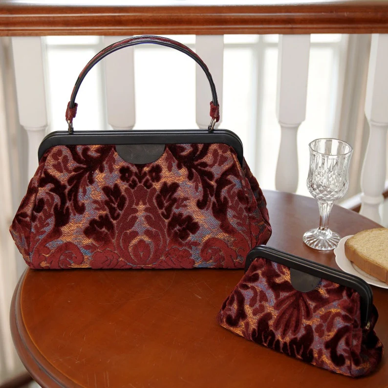 Burnout Velvet Wine Evening Bag Clutch - Image 8