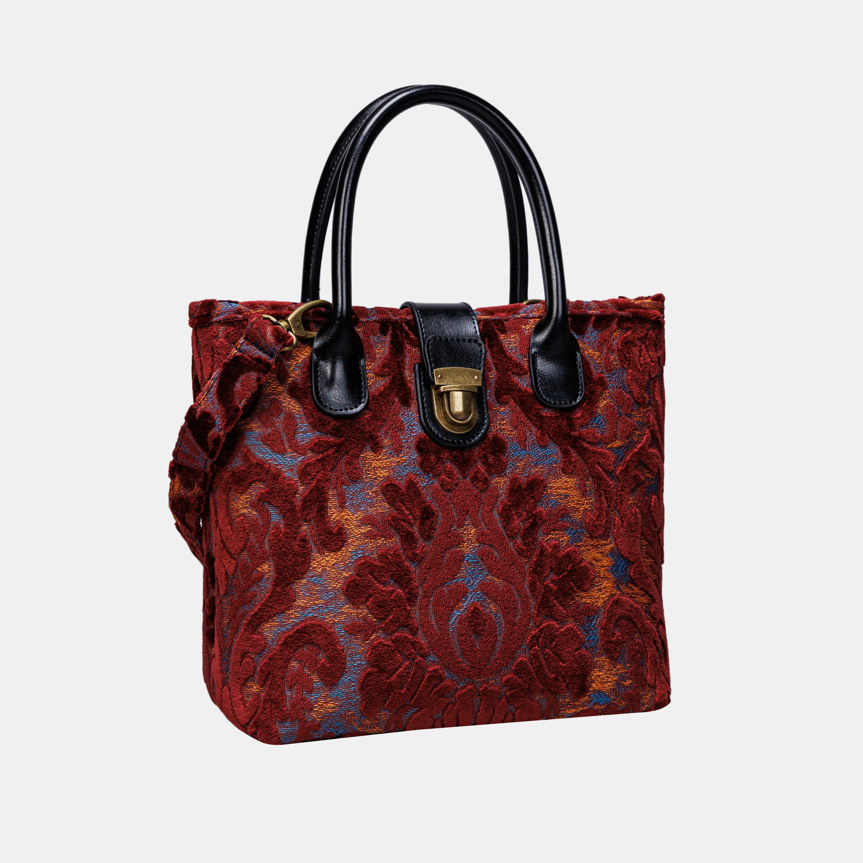 Burnout Velvet Wine Tuck Lock Carpet Satchel - Image 3