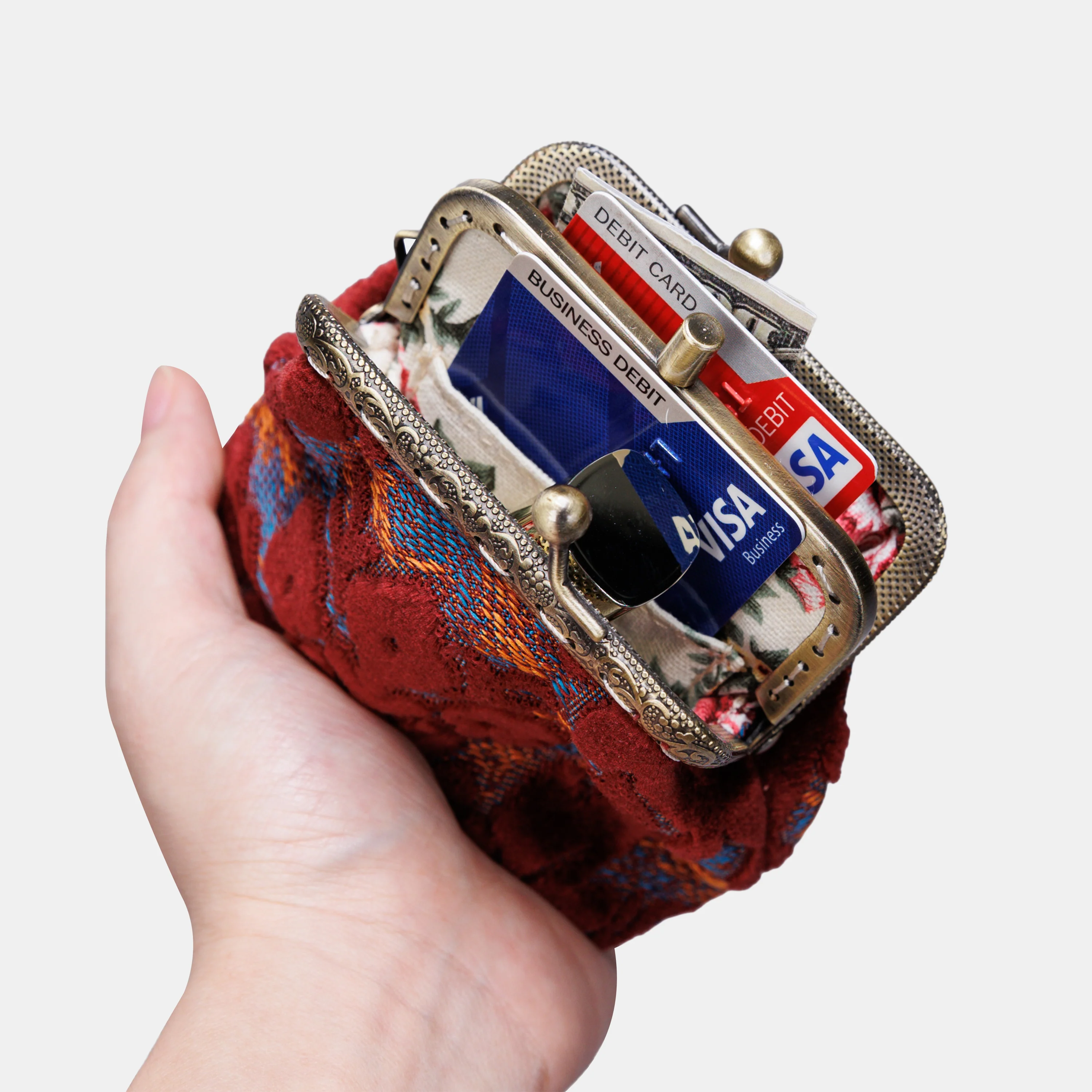 Burnout Velvet Wine Double Kiss Clasp Coin Purse - Image 2