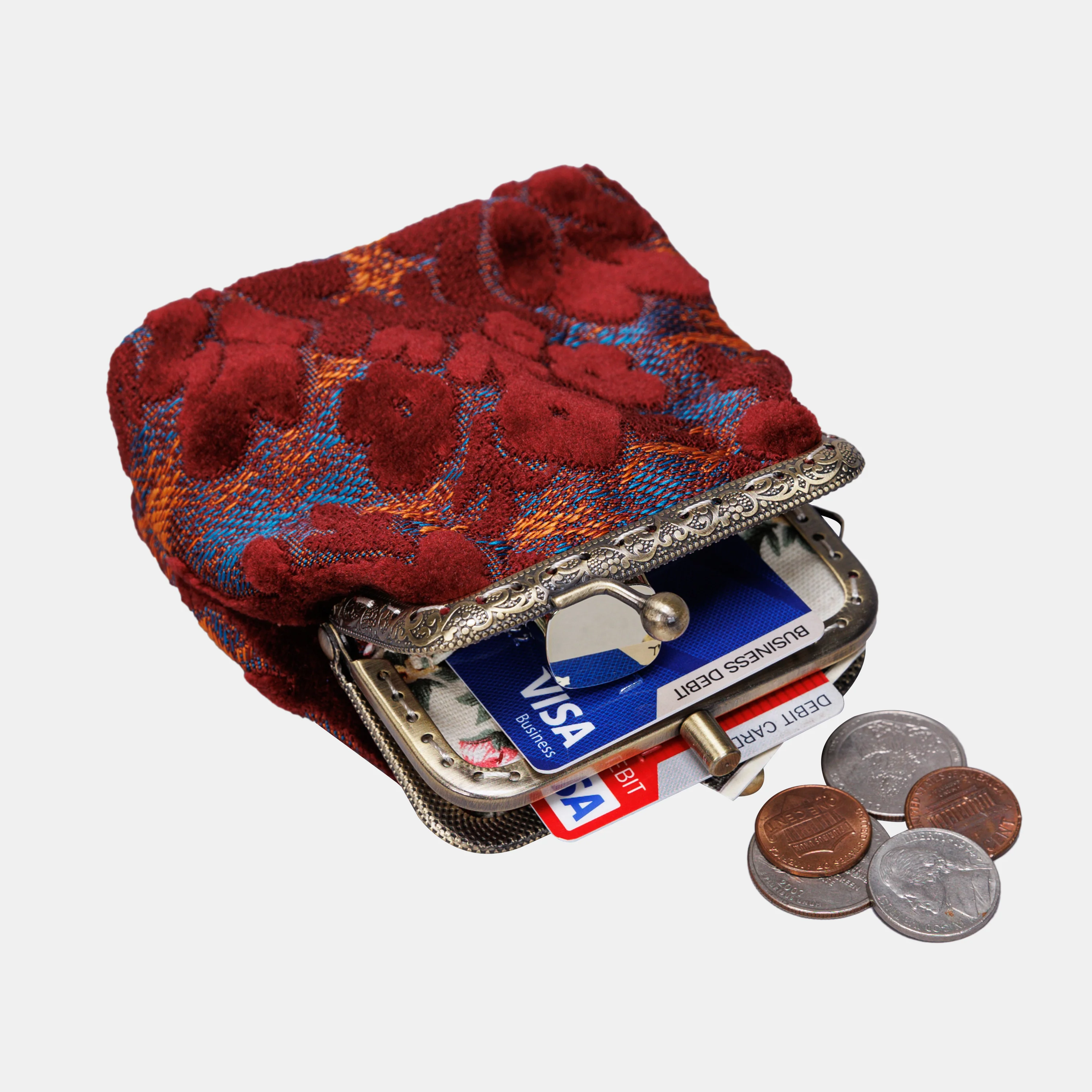 Burnout Velvet Wine Double Kiss Clasp Coin Purse - Image 5