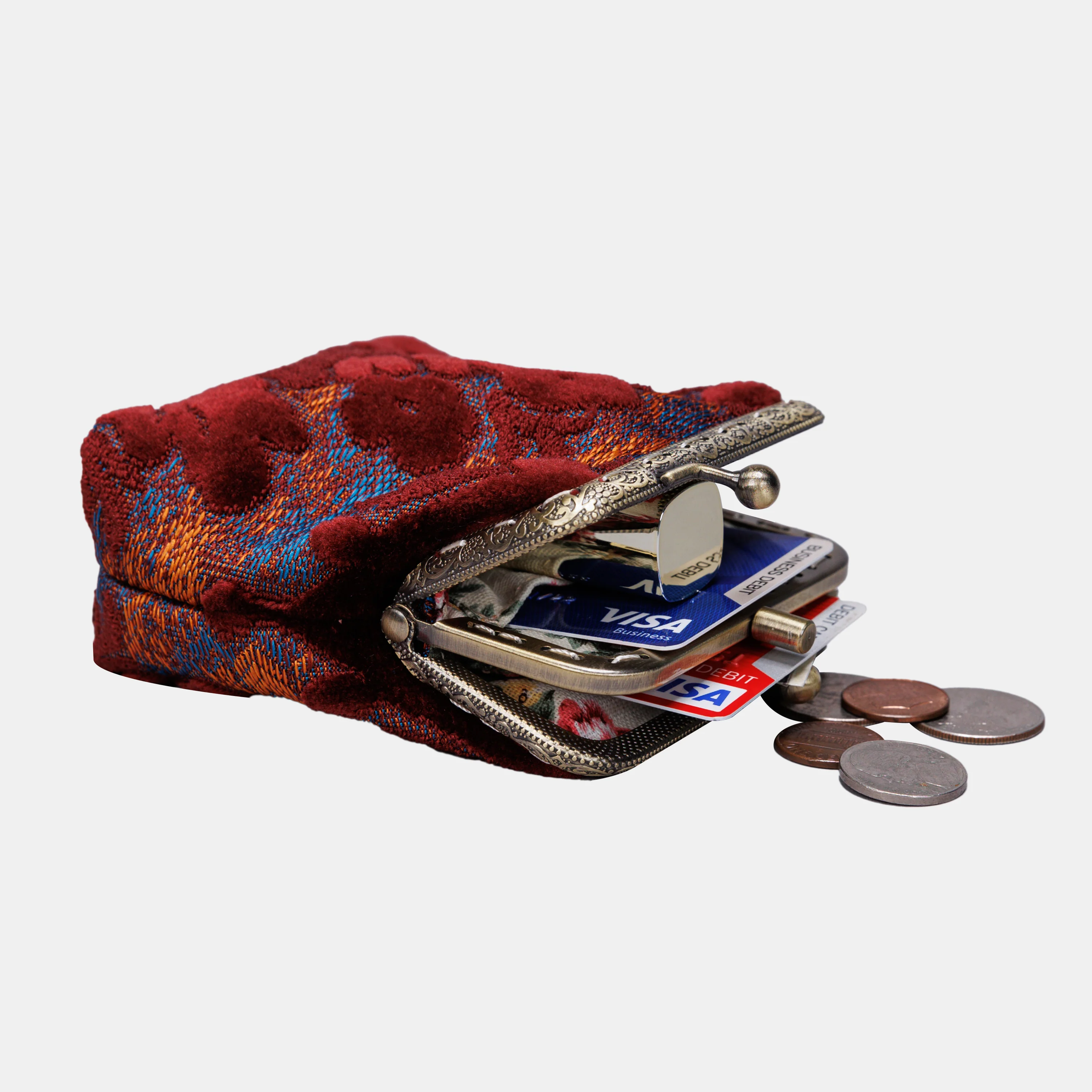 Burnout Velvet Wine Double Kiss Clasp Coin Purse - Image 6