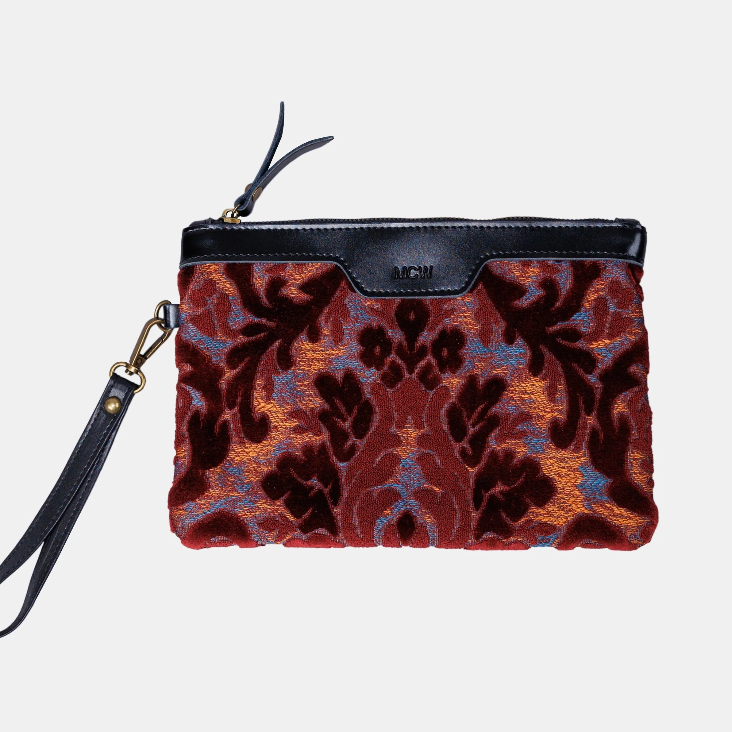 Burnout Velvet Wine Wristlet Clutch
