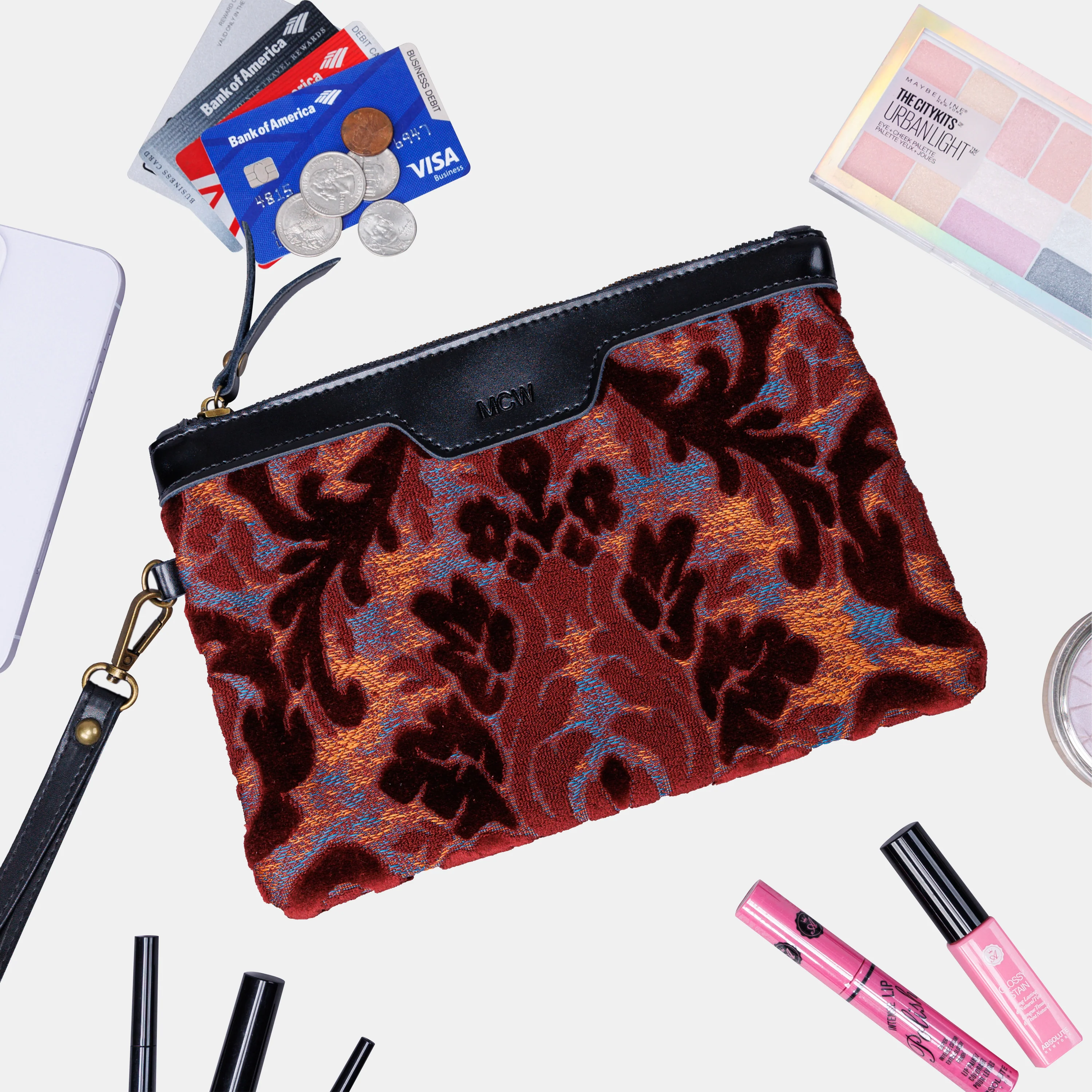 Burnout Velvet Wine Wristlet Clutch - Image 2