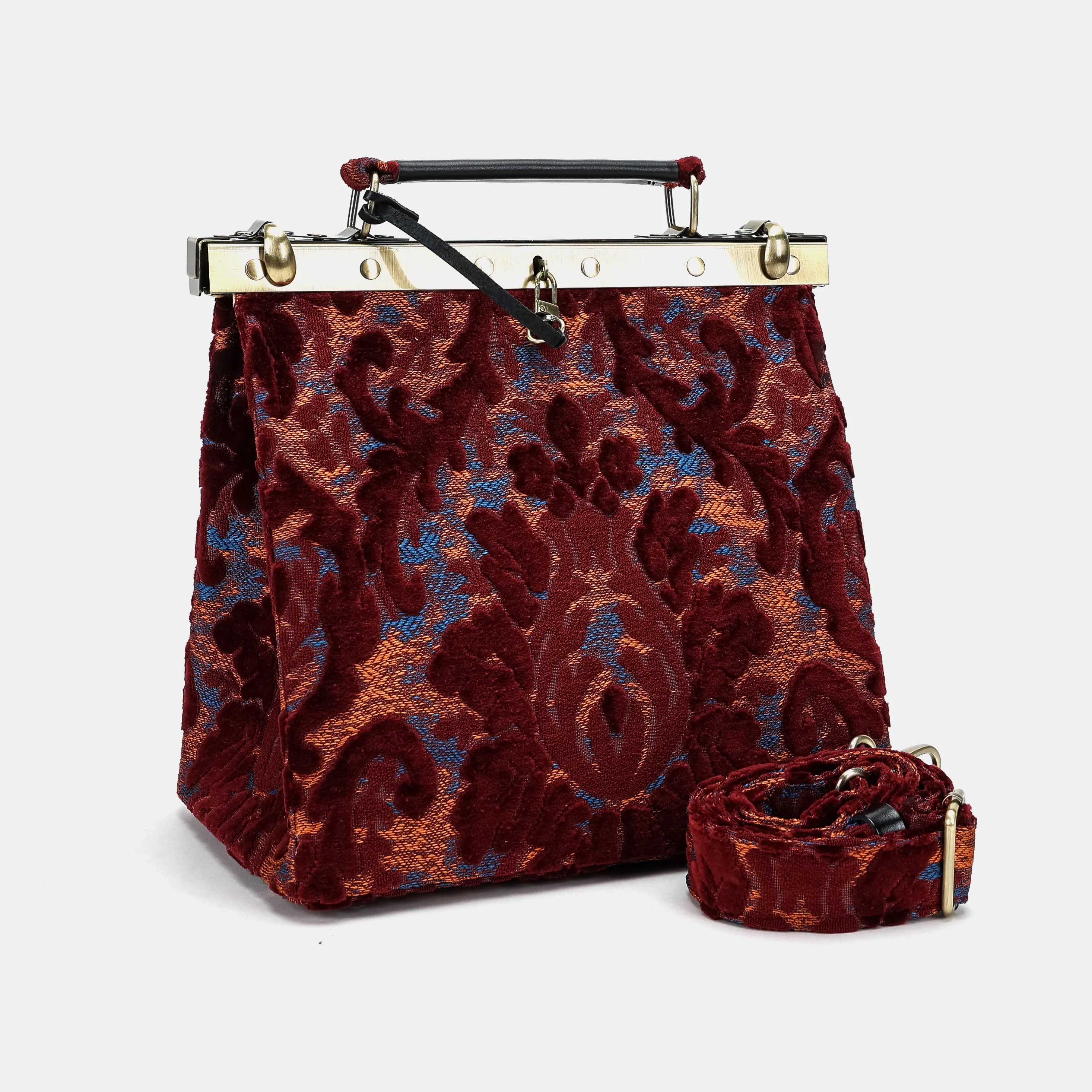 Burnout Velvet Wine Cecile Carpet Purse Gladstone Bag - Image 5