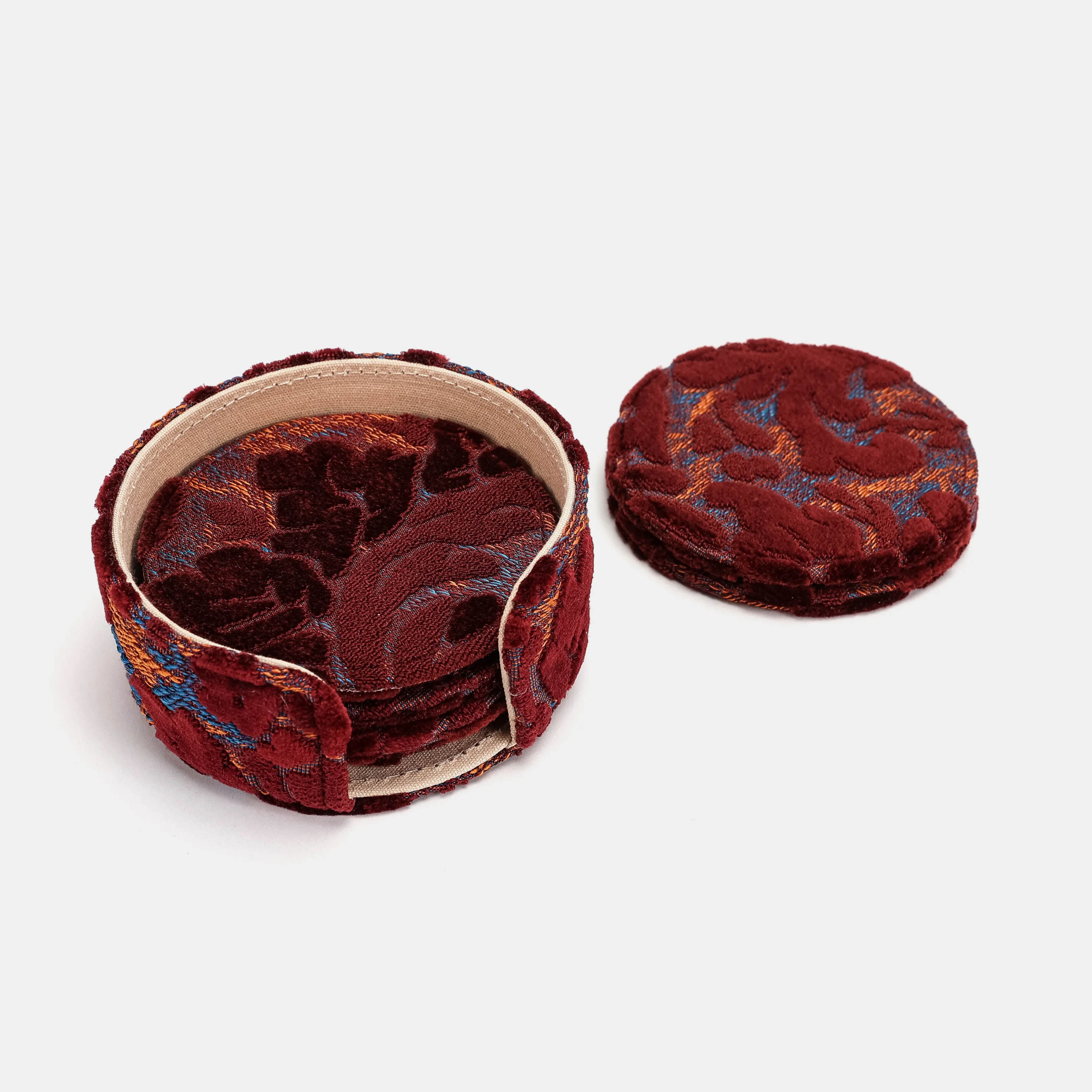 Burnout Velvet Wine Round Coaster Set with Holder - Image 6