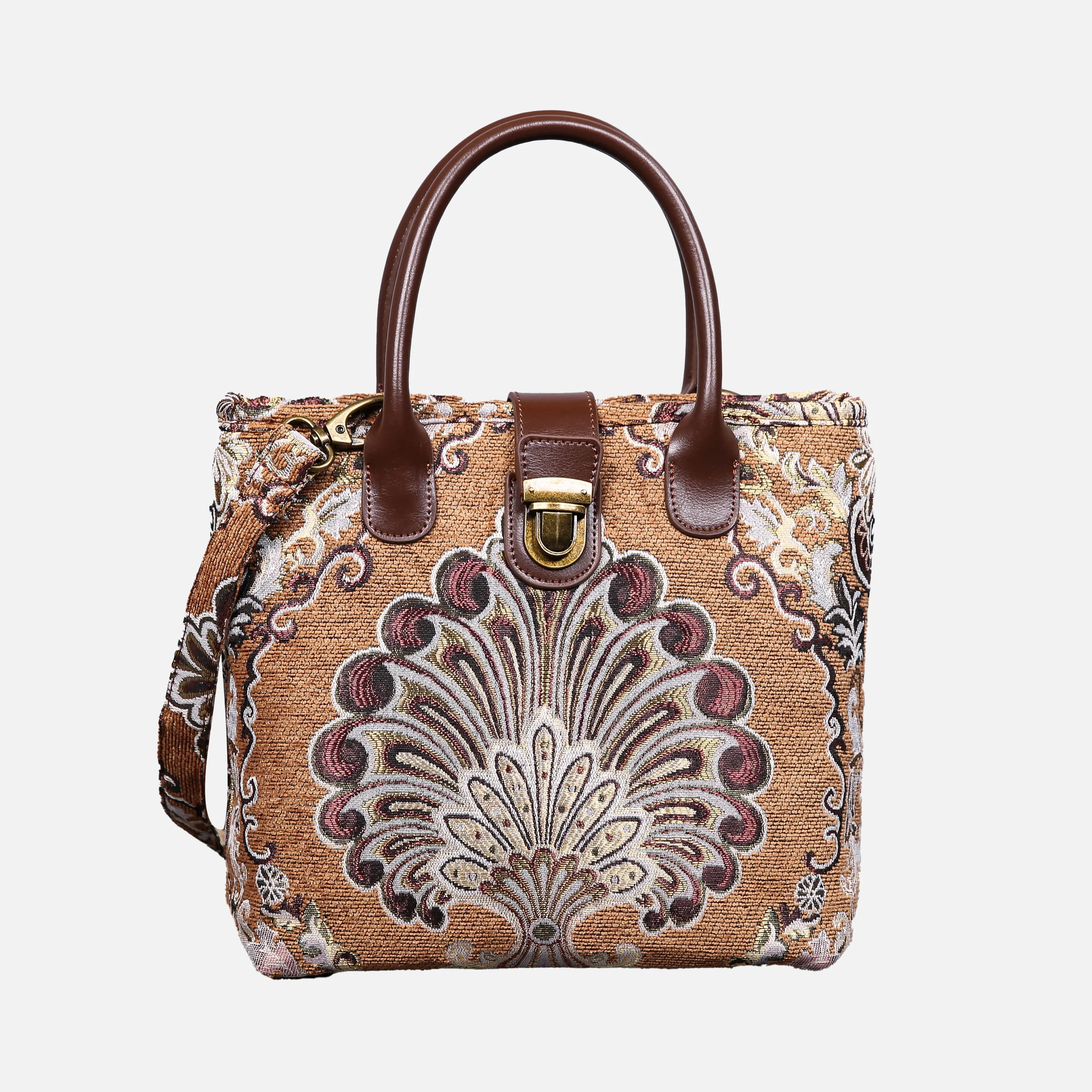 Chateau Nostalgia Brown Tuck Lock Carpet Satchel