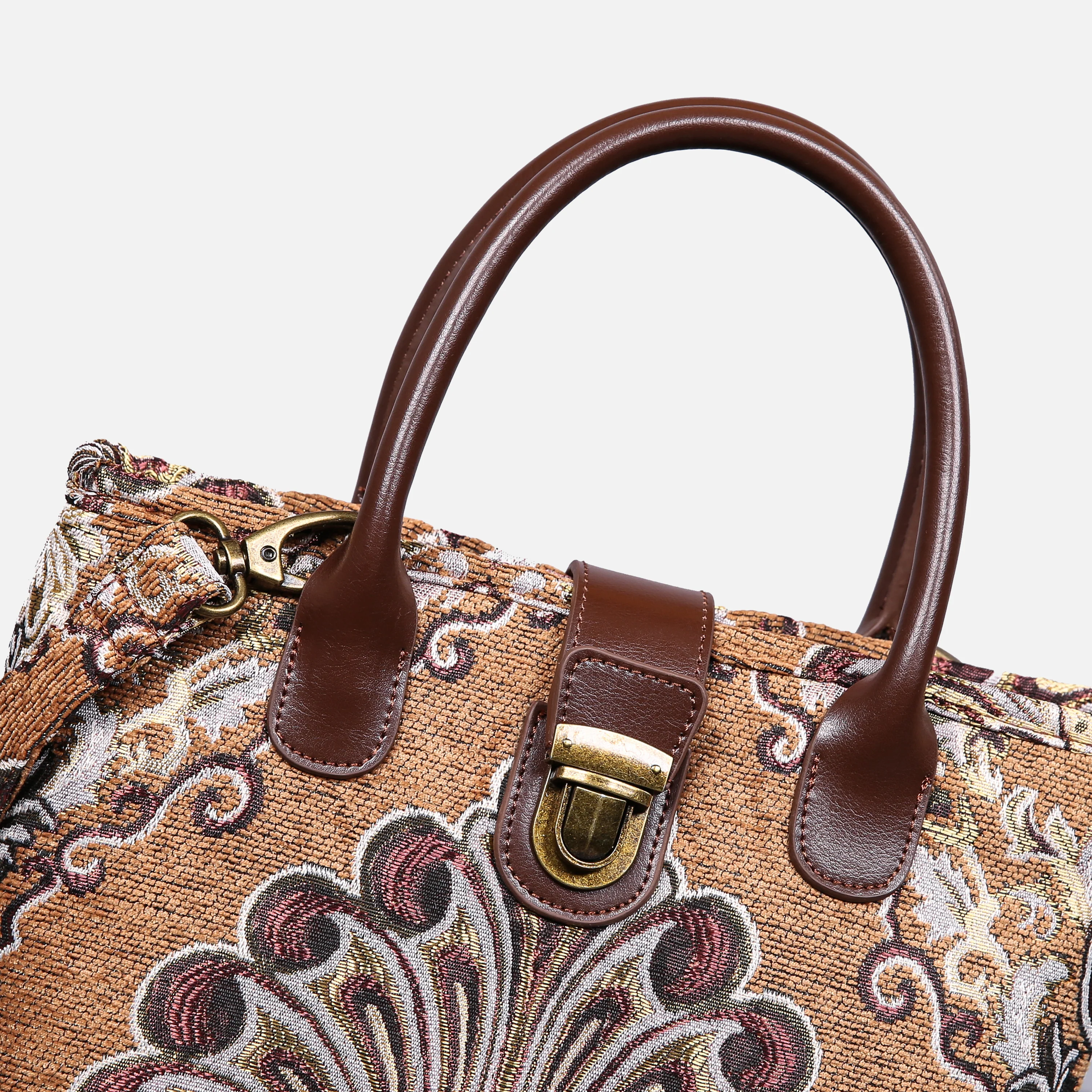 Chateau Nostalgia Brown Tuck Lock Carpet Satchel - Image 6