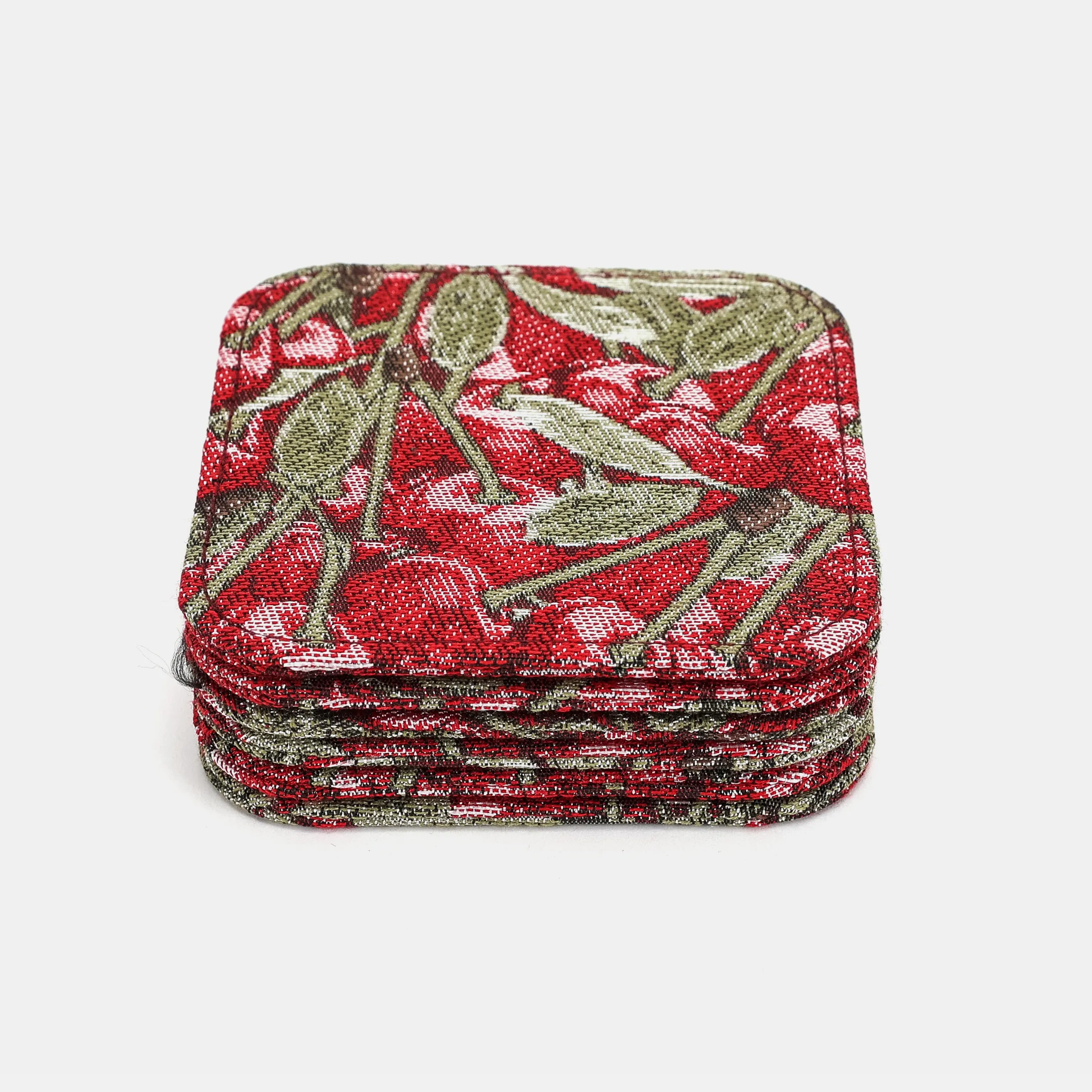 Cherry Cascade Square Coaster Set with Holder - Image 4