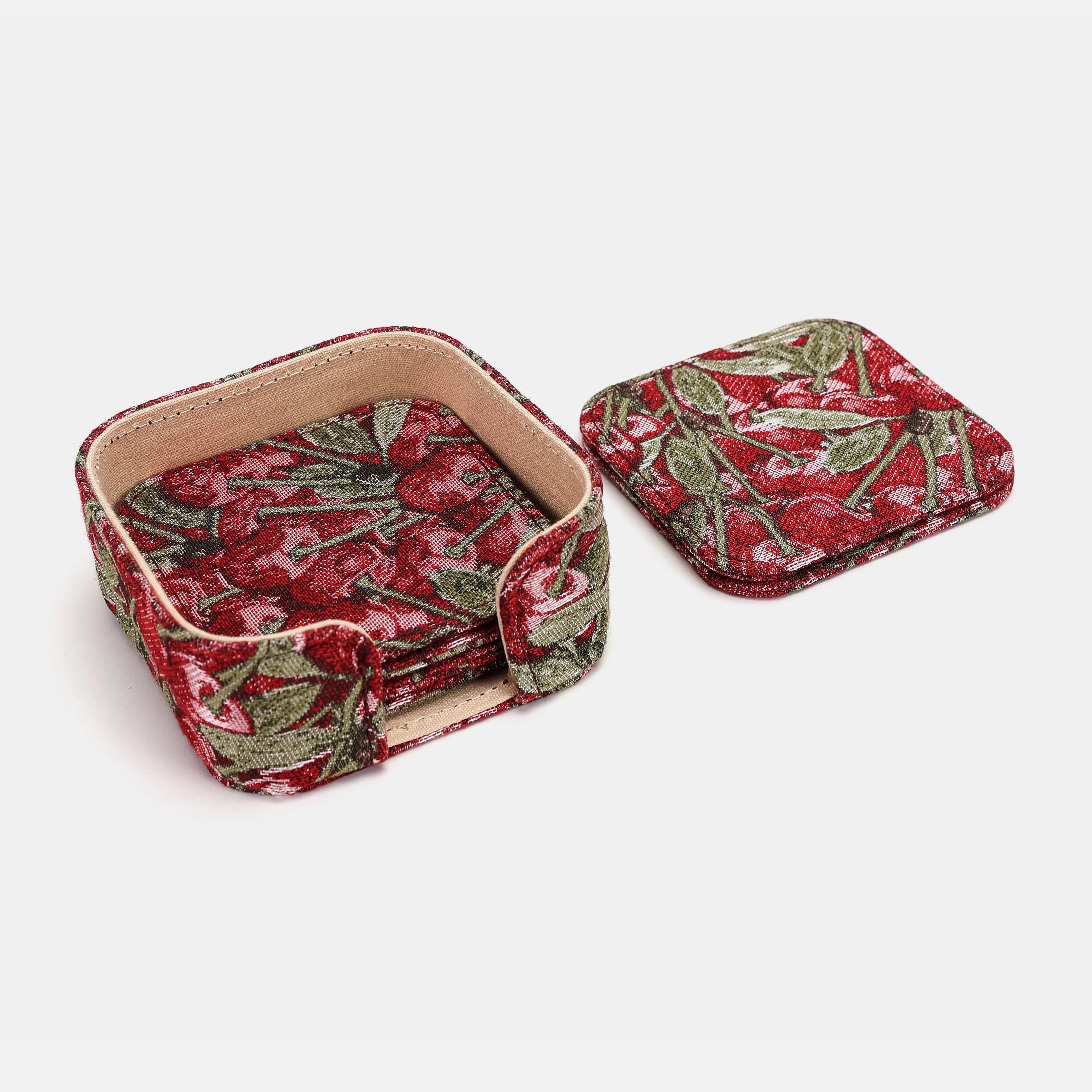 Cherry Cascade Square Coaster Set with Holder - Image 6