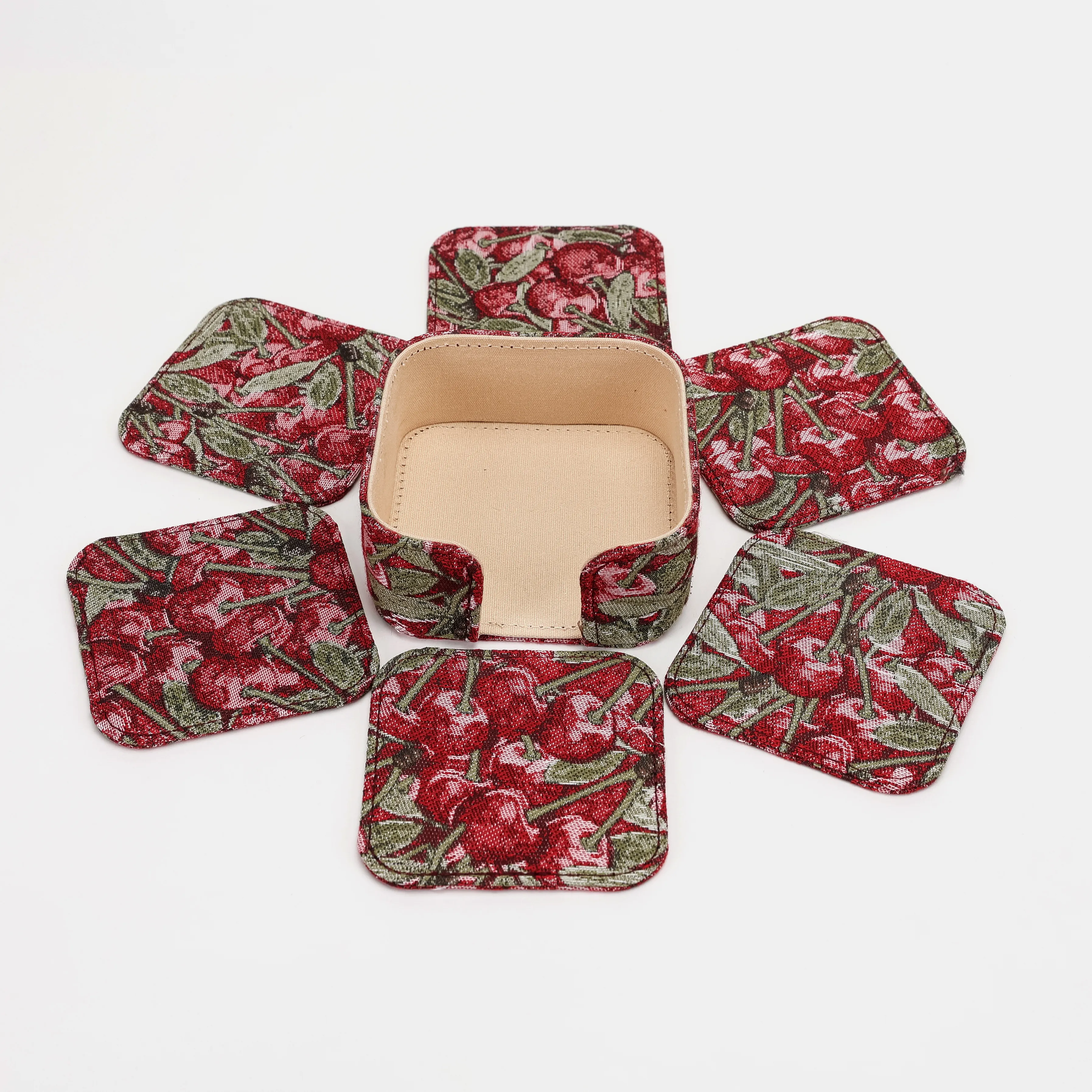 Cherry Cascade Square Coaster Set with Holder - Image 7