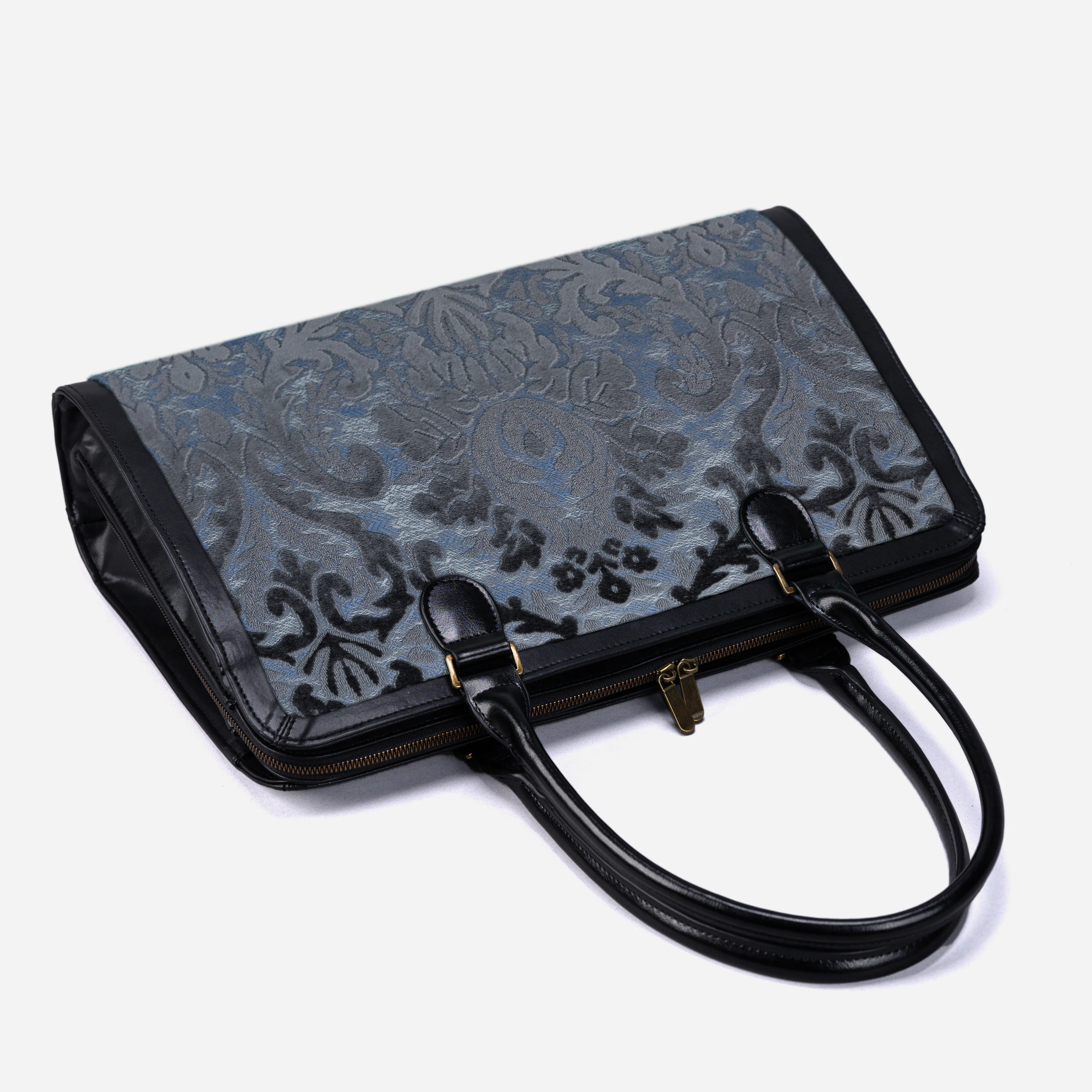 Burnout Velvet Steel Blue Business Tote - Image 5