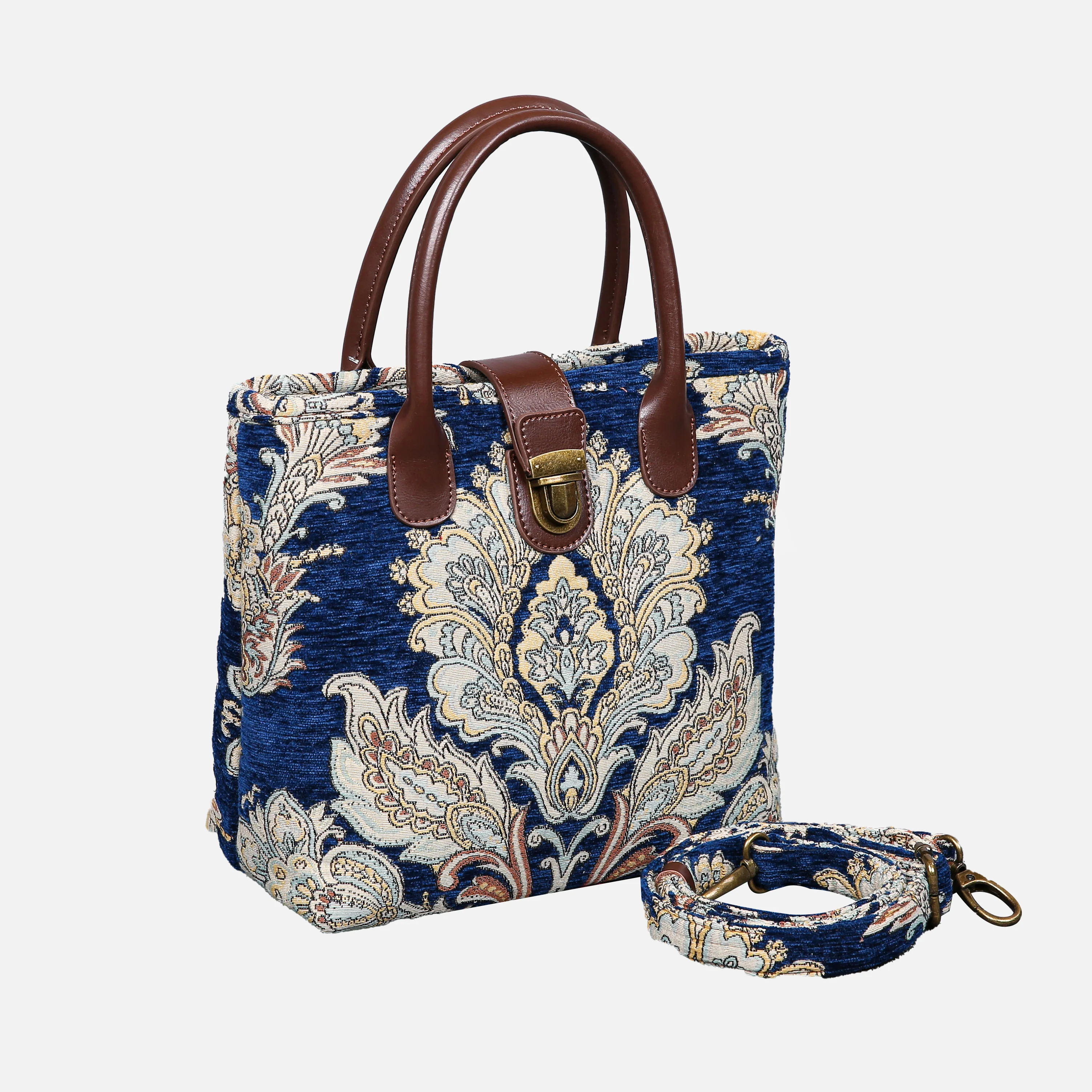 Damask Blue Tuck Lock Carpet Satchel - Image 2