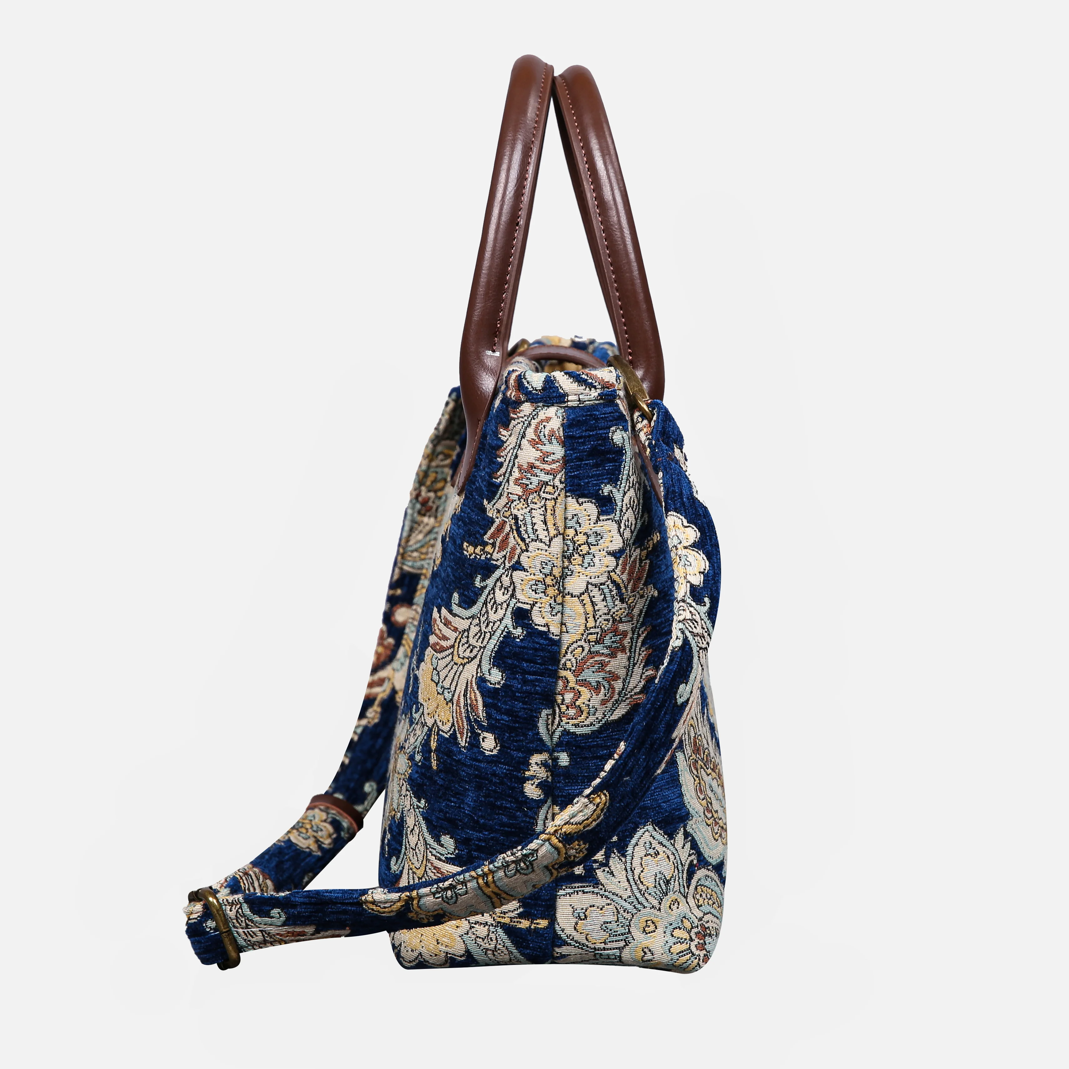 Damask Blue Tuck Lock Carpet Satchel - Image 3