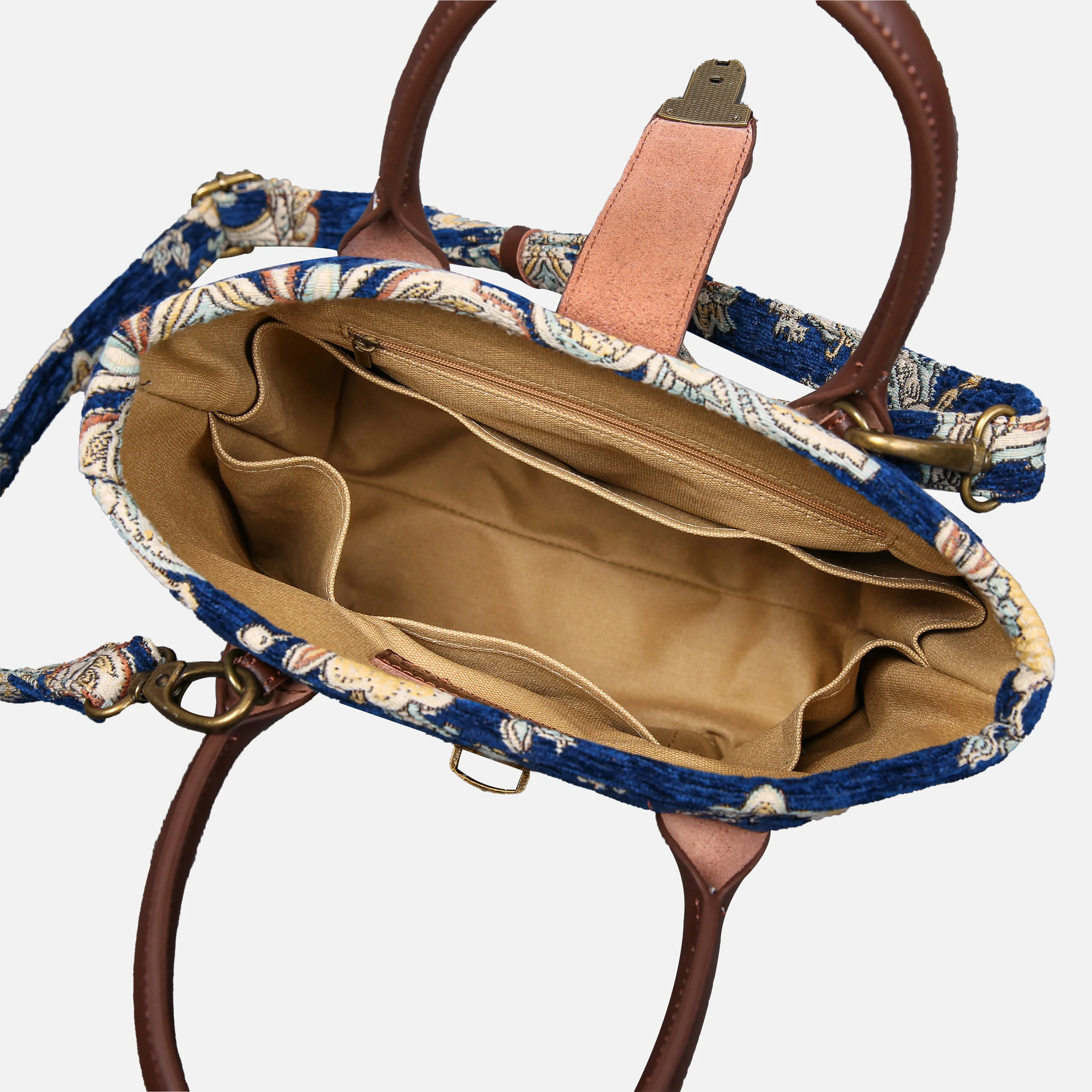 Damask Blue Tuck Lock Carpet Satchel - Image 5