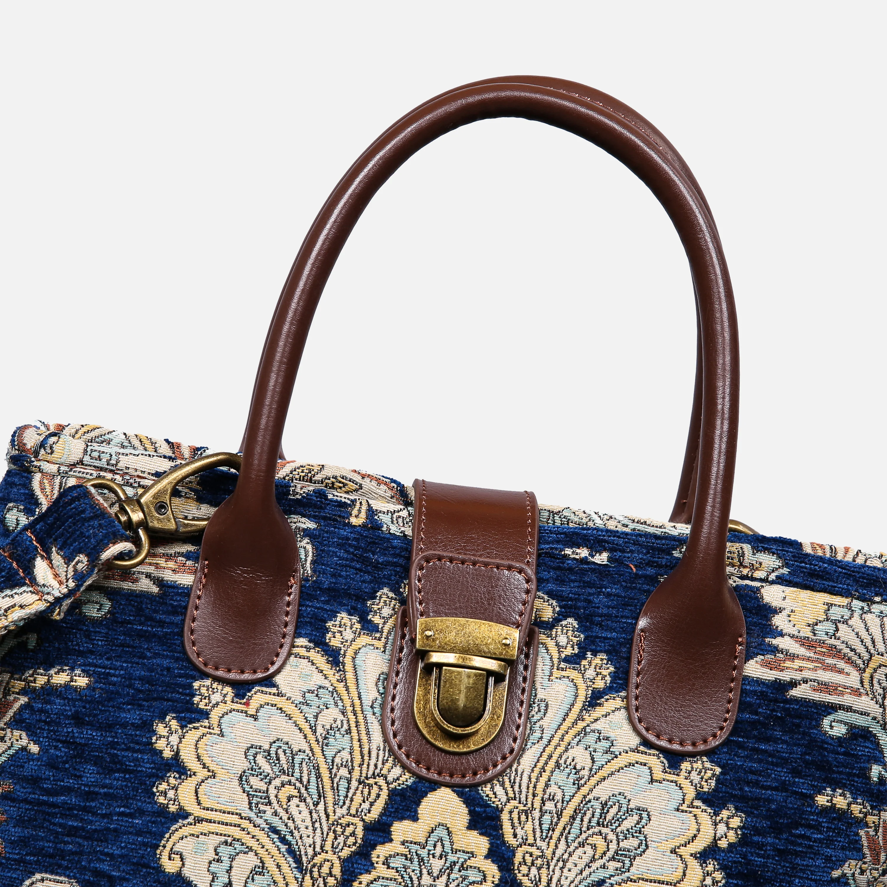 Damask Blue Tuck Lock Carpet Satchel - Image 6